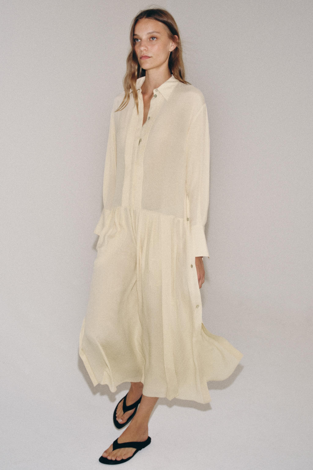 VESTIDO CAMISERO FLUIDO ZW COLLECTION / Beige