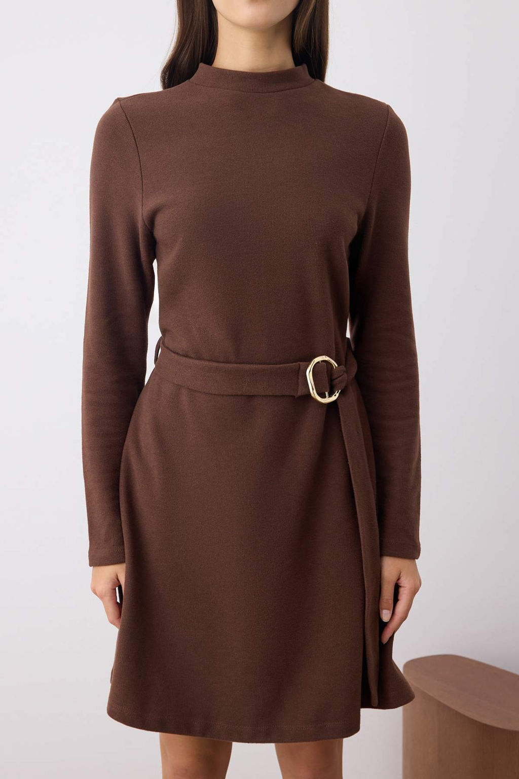 Vizon Selanik/Triko Gorunumlu Skater Kemer Detayl? Mini Orme Elbise TWOAW26EL00162 - Trendyolmilla фото 3