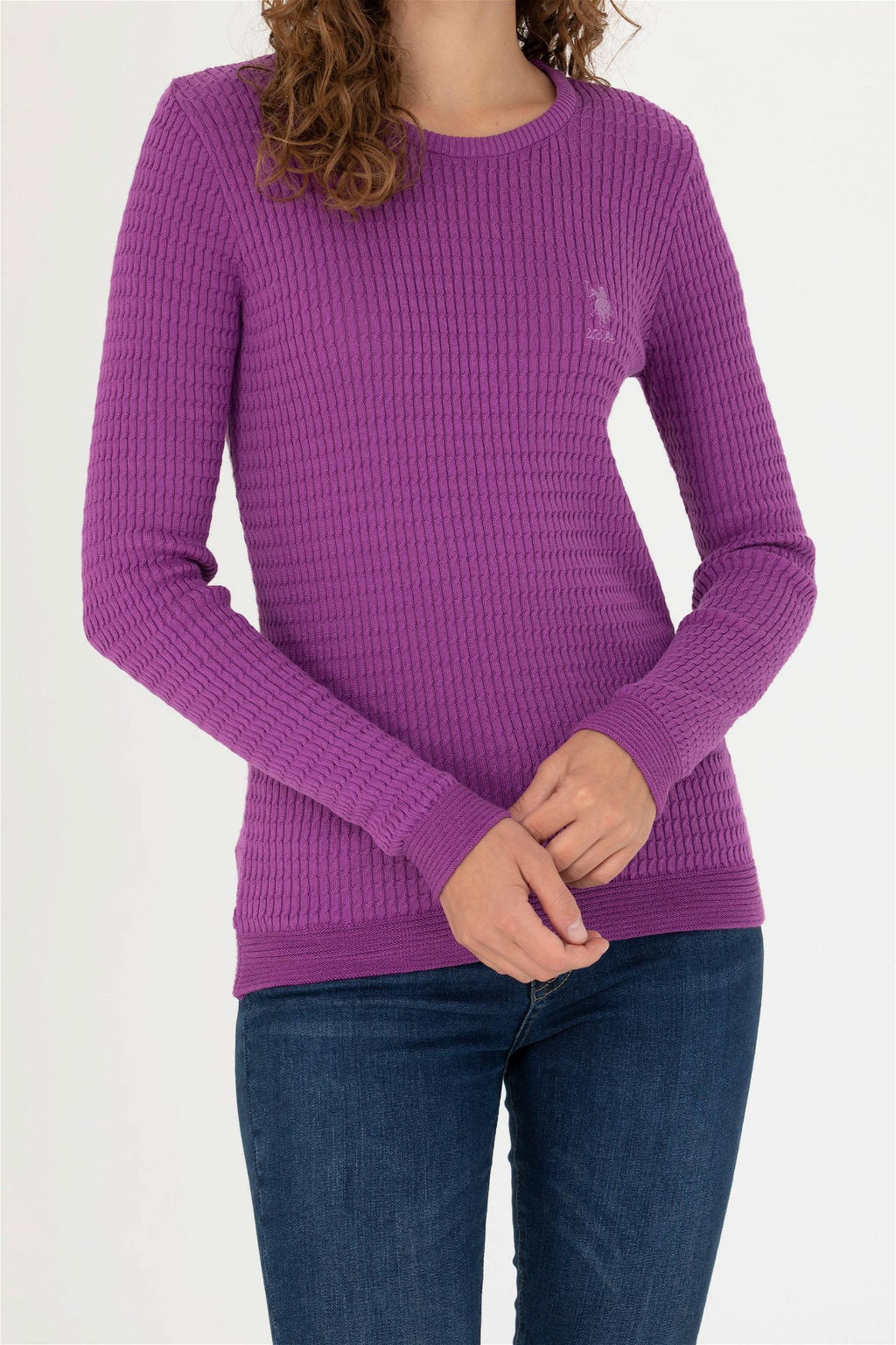 Женский базовый свитер фиолетового цвета с круглым вырезом Неожиданная скидка в корзине - U.s. polo assn фото 6