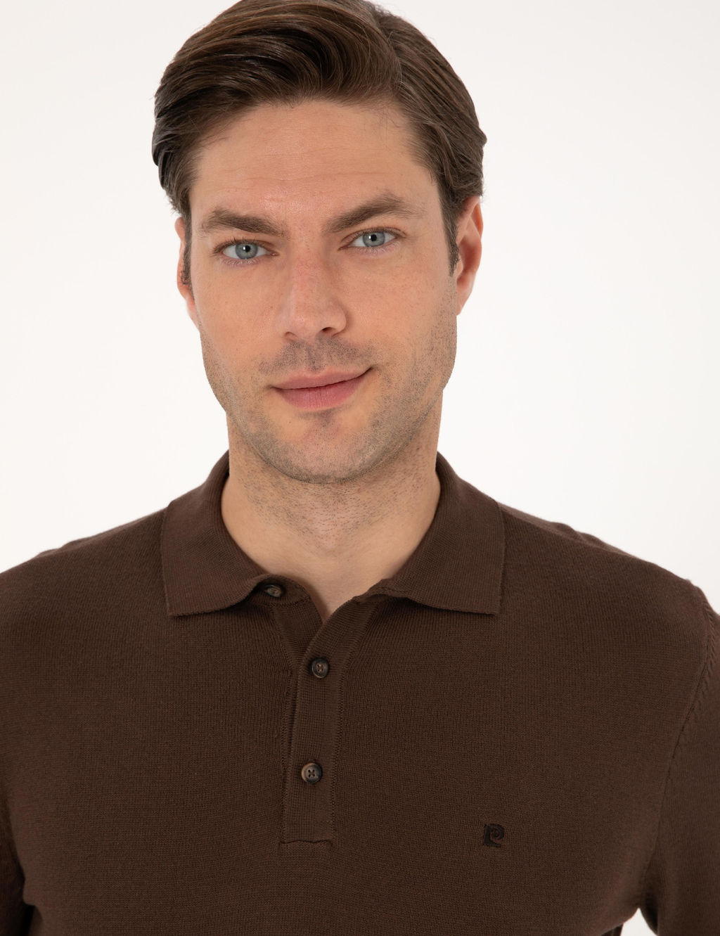 Kahverengi Slim Fit Polo Yaka Basic Triko Kazak - Pierre cardin фото 2