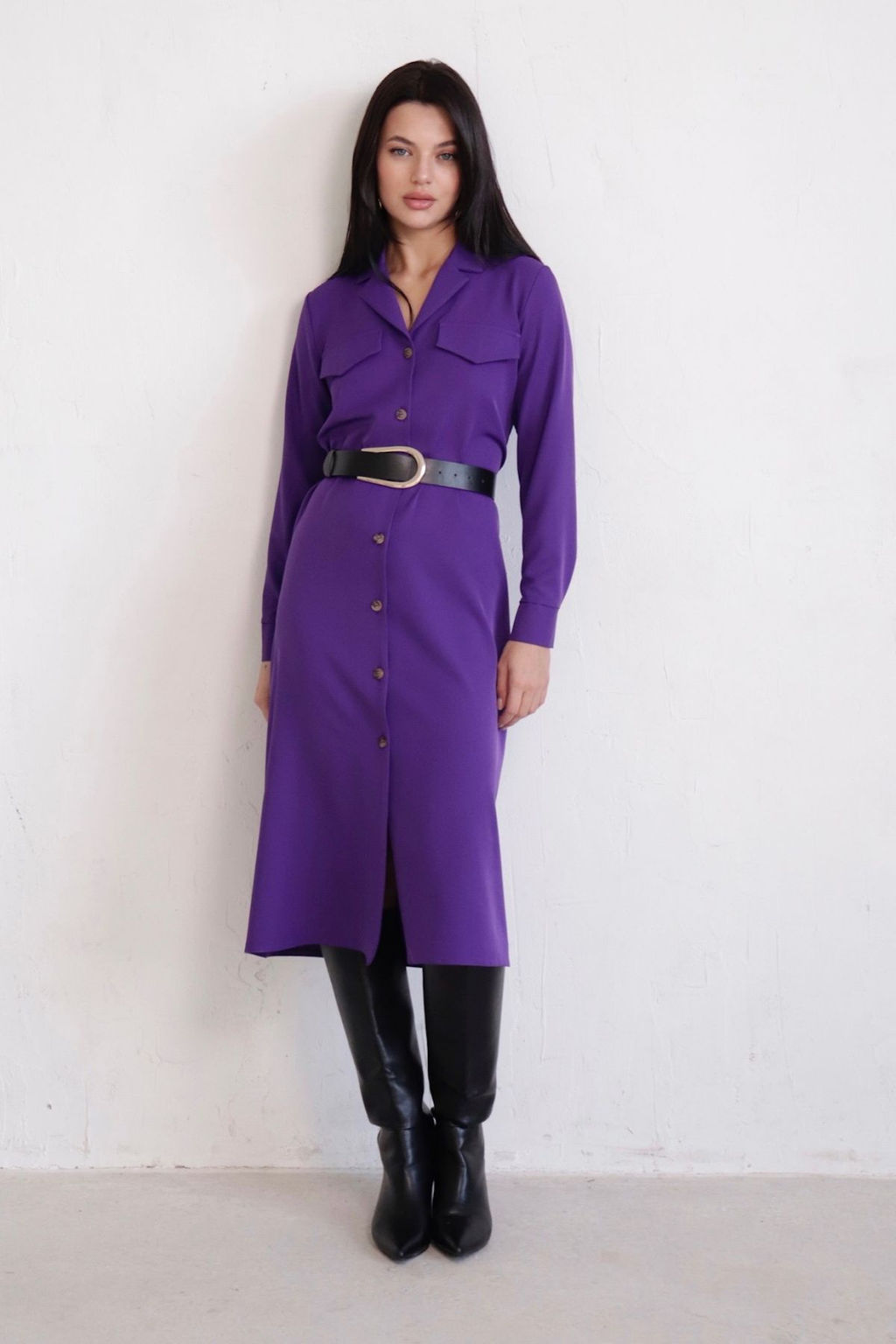 Martichelli Платье-рубашка с английским воротником фиолетовое  фото 2