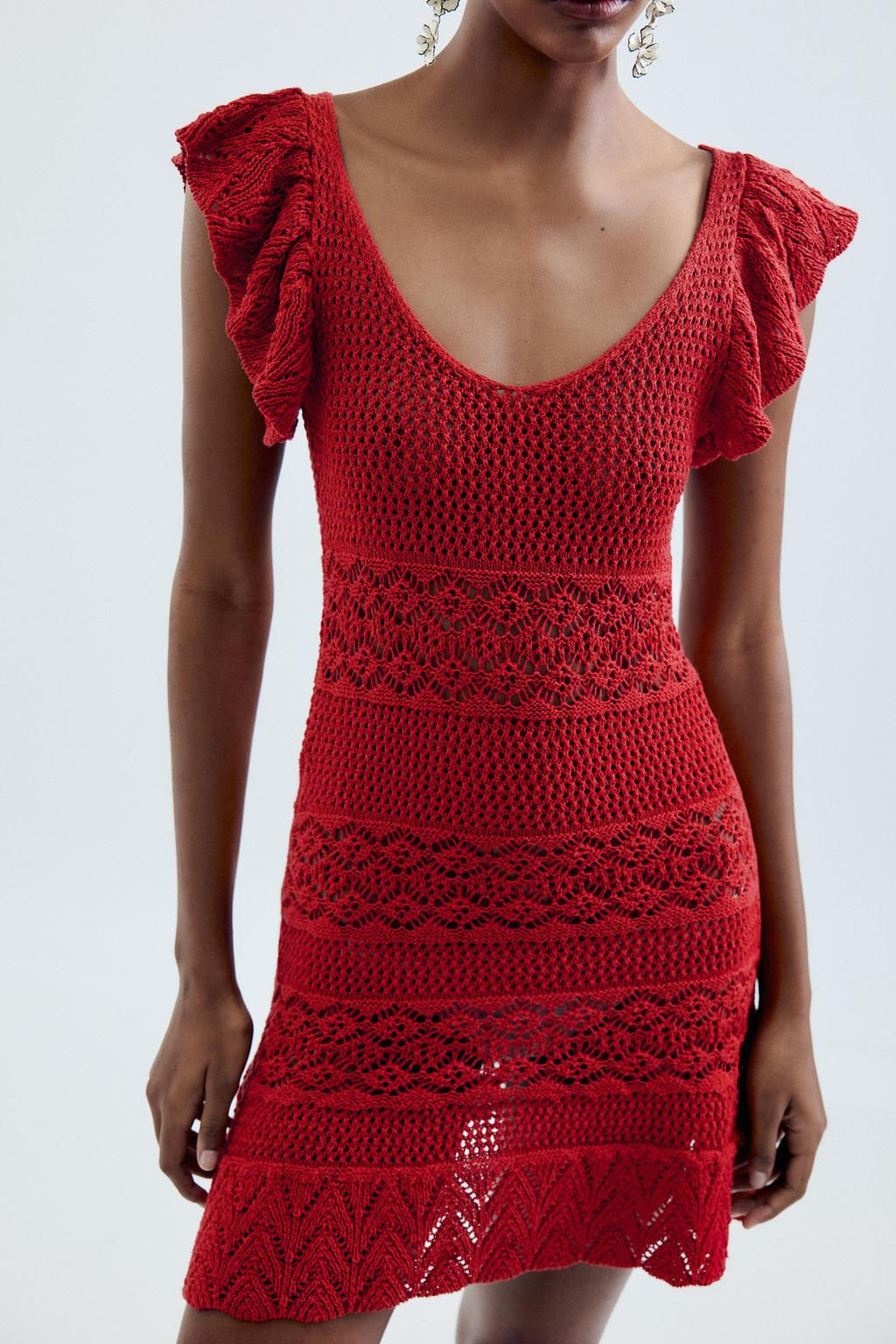 TEXTURED KNIT RUFFLE MINI DRESS - Zara фото 2