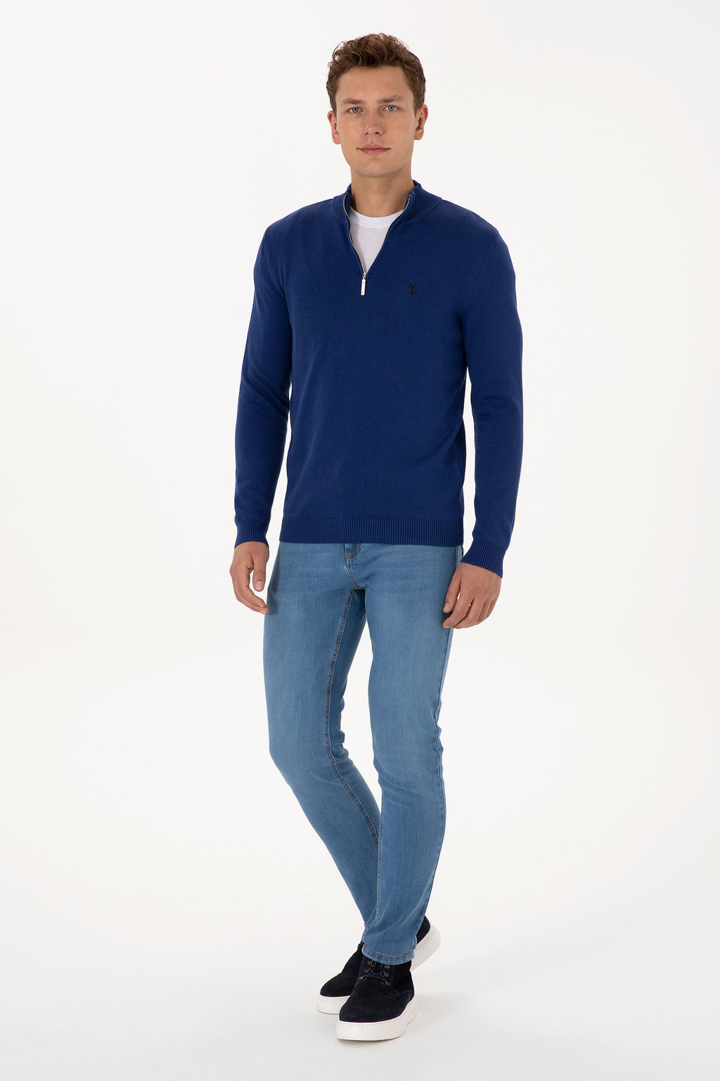 Erkek Slim Fit Yar_m Fermuarl_ _ndigo Basic Kazak - U.s. polo assn фото 4