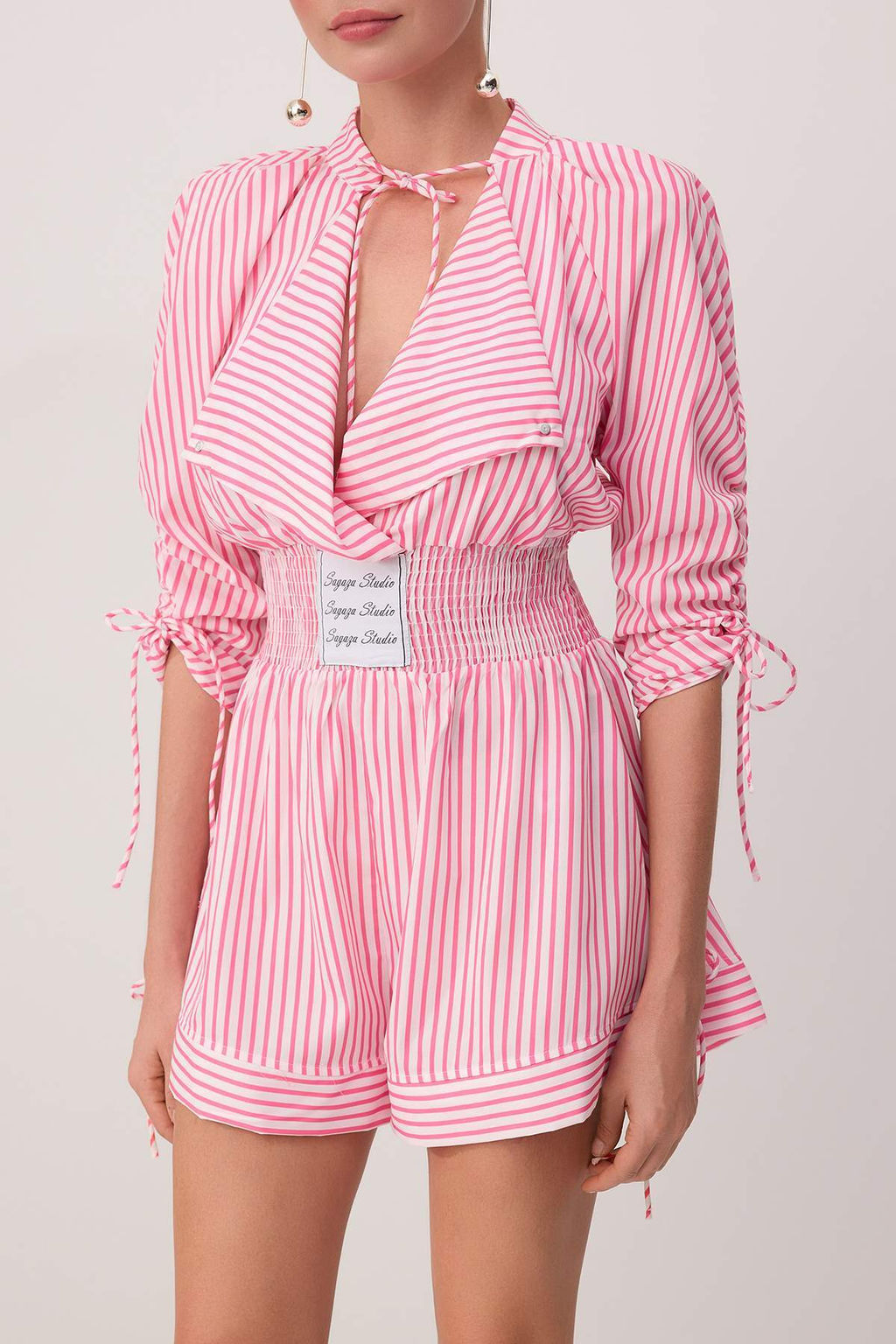 Trendyolmilla X Sagaza Studio Pembe-Beyaz Cizgili Poplin Tulum TPRSS22TU00000  фото 11