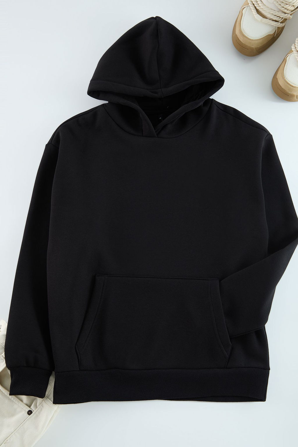 TRENDYOL MAN Siyah Oversize/Genis Kesim S?rt Bask?l? Kapusonlu Sweatshirt TMNAW25SW00112 - Trendyolmilla фото 7