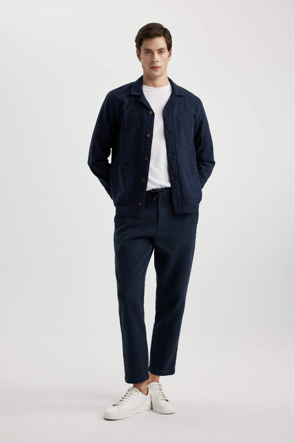 Yazl?k Jogger Pantolon Regular Fit Normal Kesim Keten Gorunumlu Duz Paca Pamuklu Cepli - Defacto фото 6