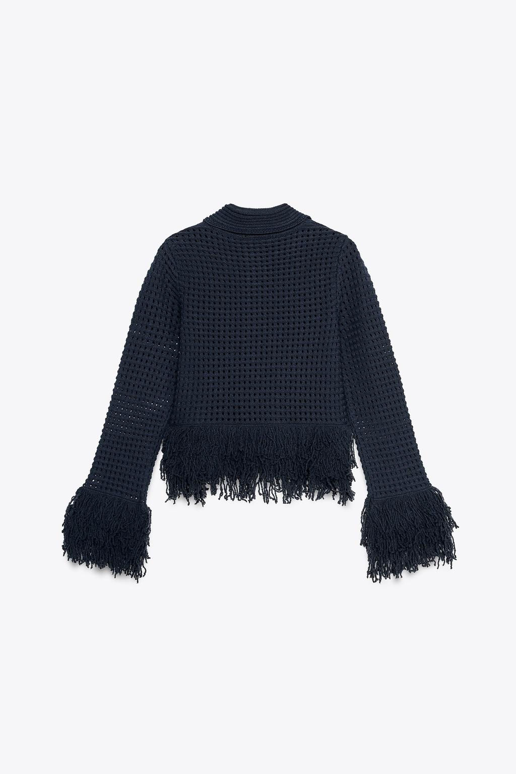 CHECKED KNIT JACKET WITH FRINGING - Zara фото 5