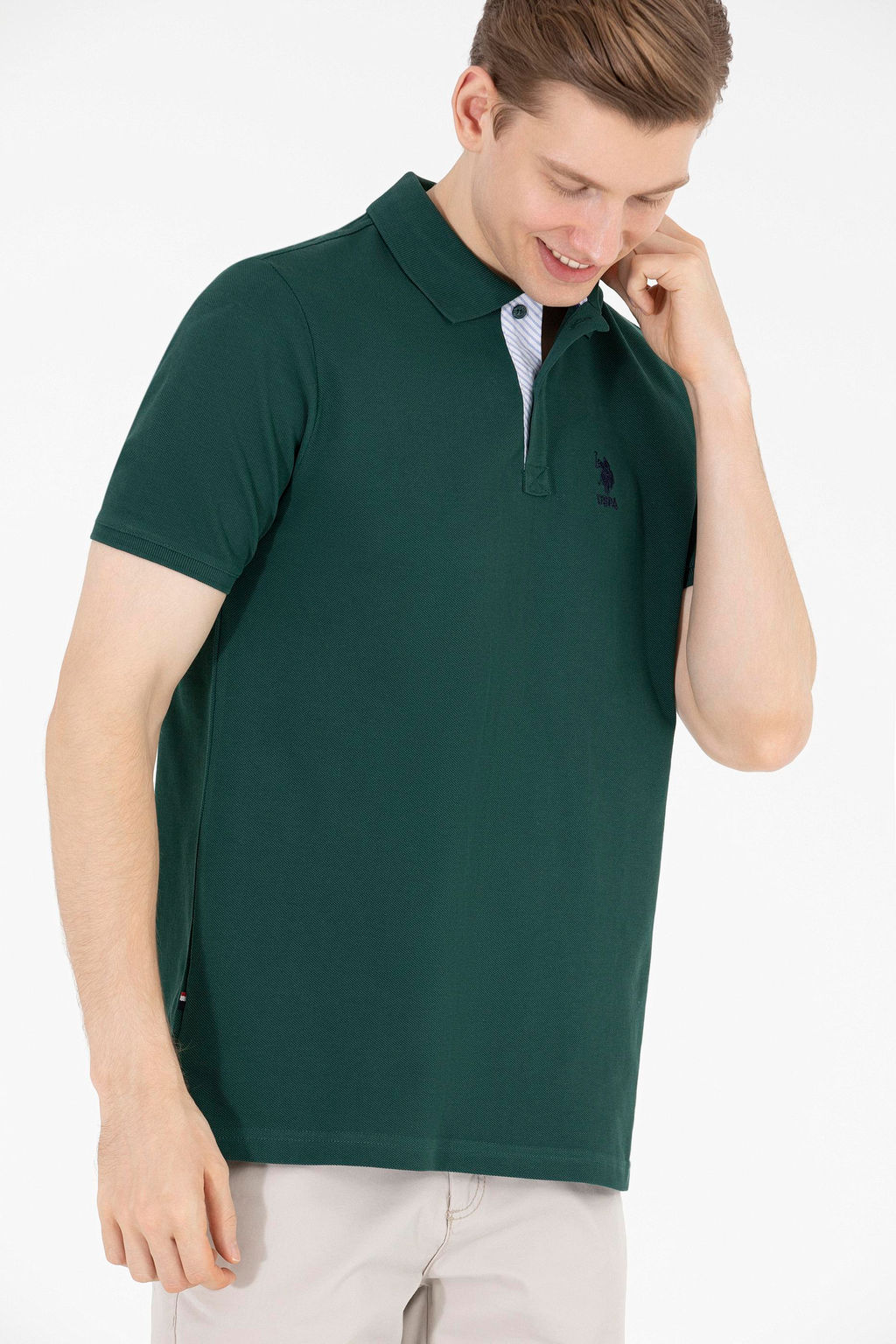 Мужская темно-зеленая футболка с воротником поло Basic - U.s. polo assn фото 4