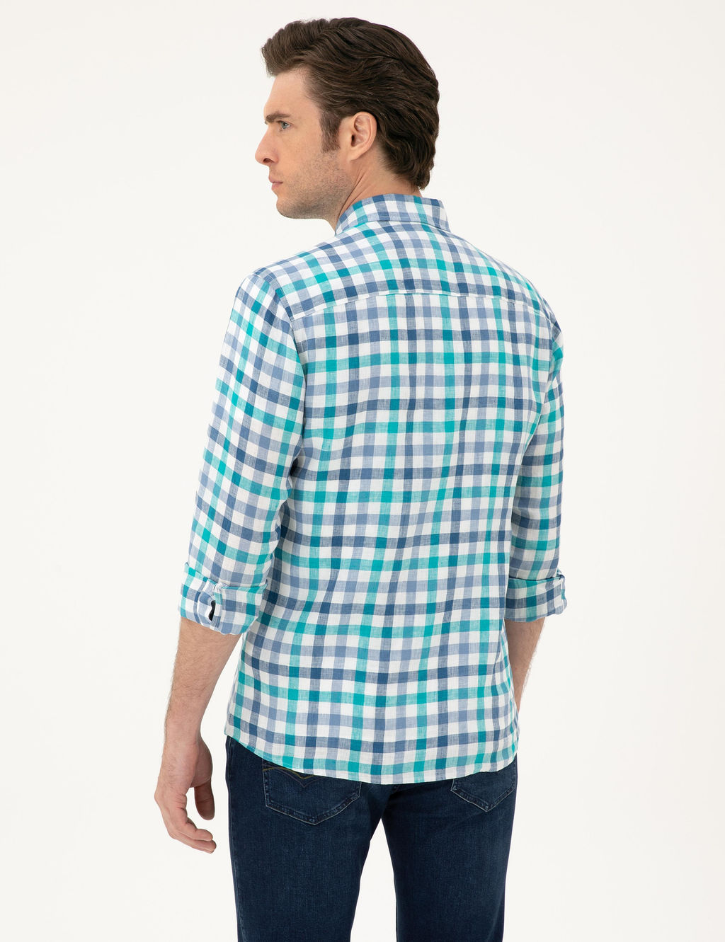 Turkuaz Regular Fit %100 Keten G_mlek