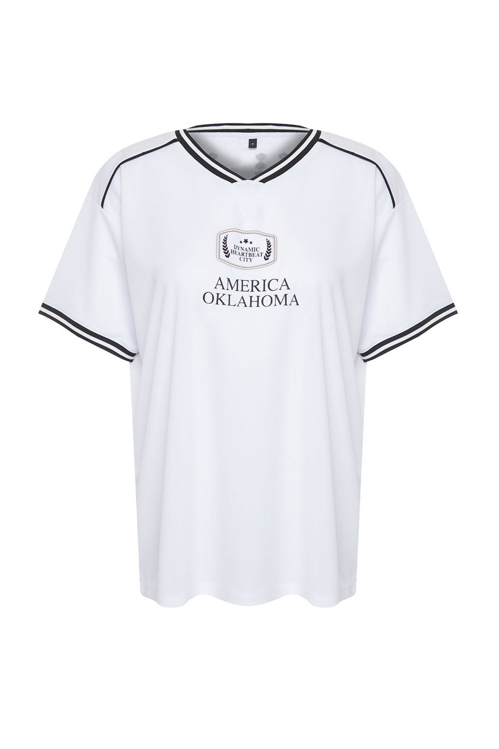 TRENDYOLMILLA Pembe Slogan Bask?l? Oversize/Genis Kesim V Yaka Orme T-Shirt TWOSS24TS00112 фото 8