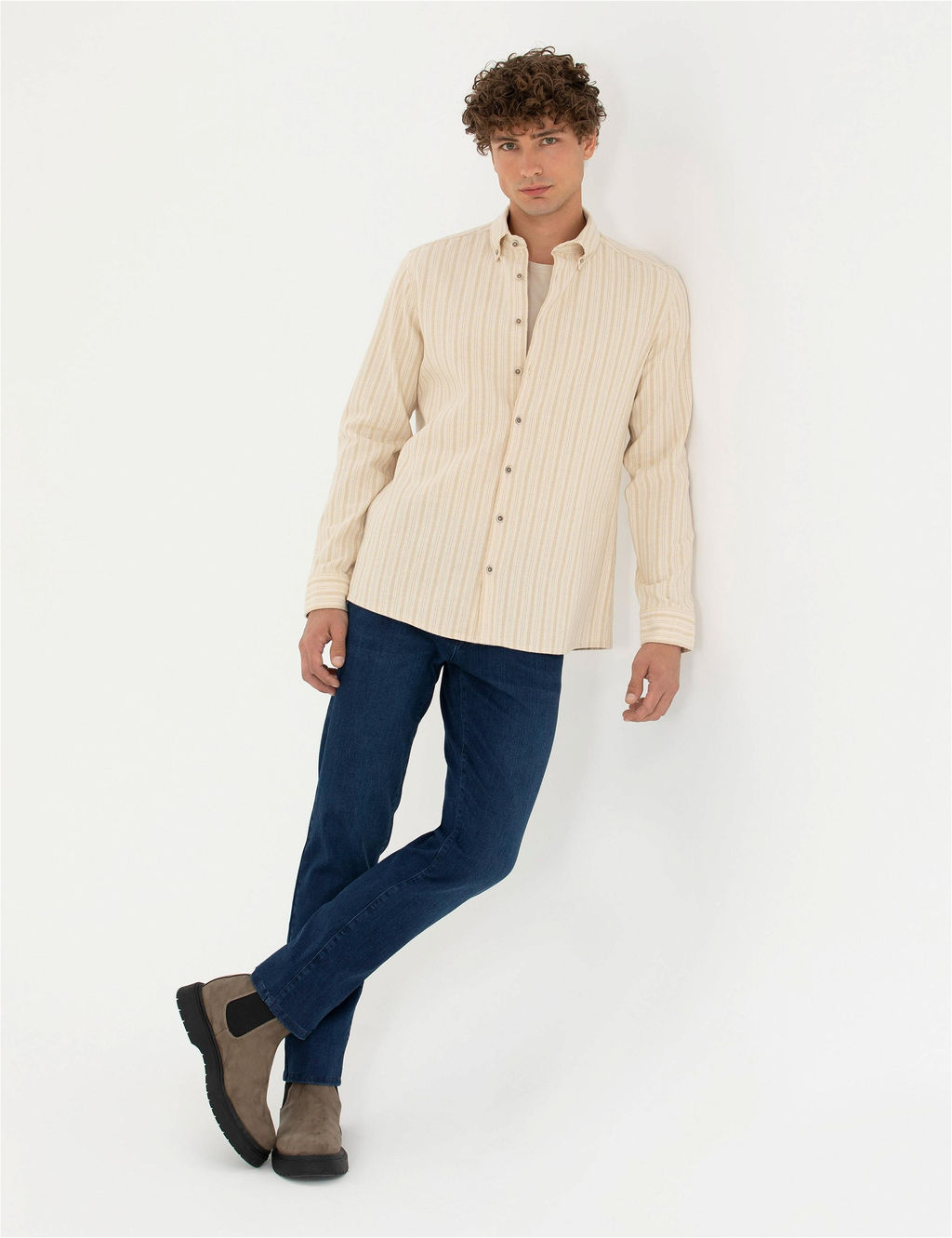 Bej Regular Fit Uzun Kollu G_mlek - Pierre cardin фото 4