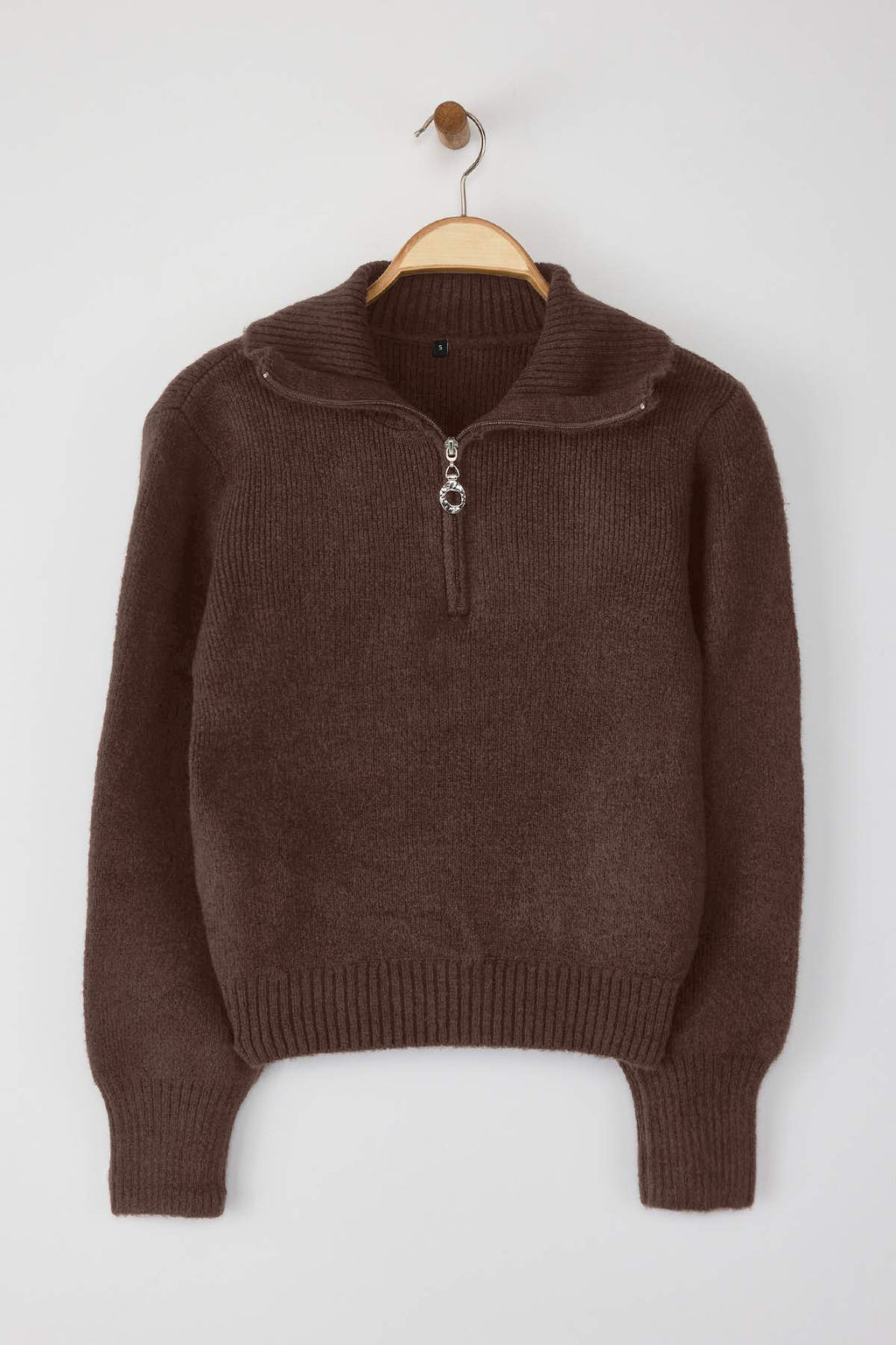 Wardrobe Essentials Kahverengi Yunlu Premium Iplik Fermuarl? Basic Triko Kazak | TWOAW26KZ00071