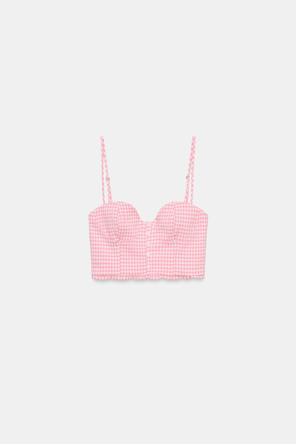 TOP CROP VOLANTE CUADRO VICHY / Rosa