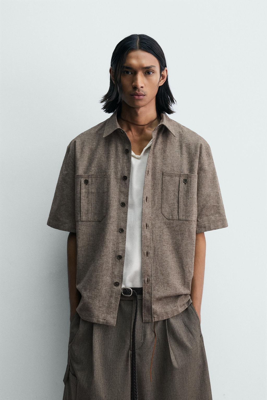 CAMISA OVERSIZE FIT BOLSILLOS / marr?n vigor? - Zara фото 2