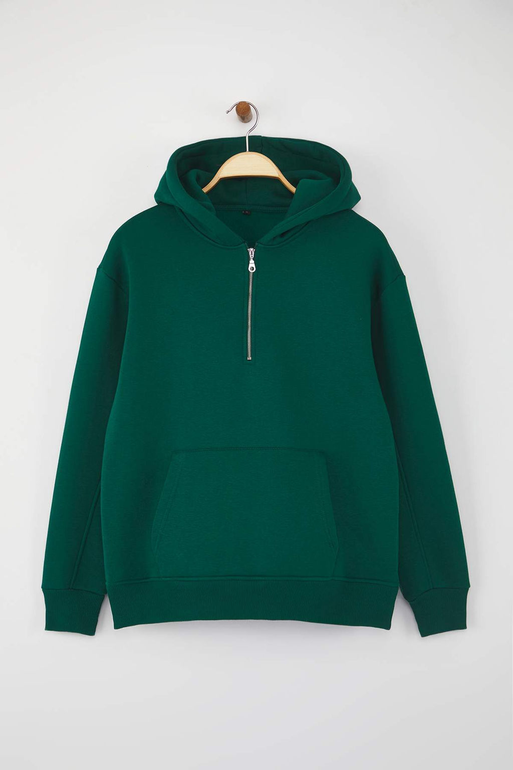 Zumrut Yesili Oversize/Genis Kesim Fermuarl? Kapusonlu Ici Polarl? Basic Sweatshirt TMNAW25SW00050