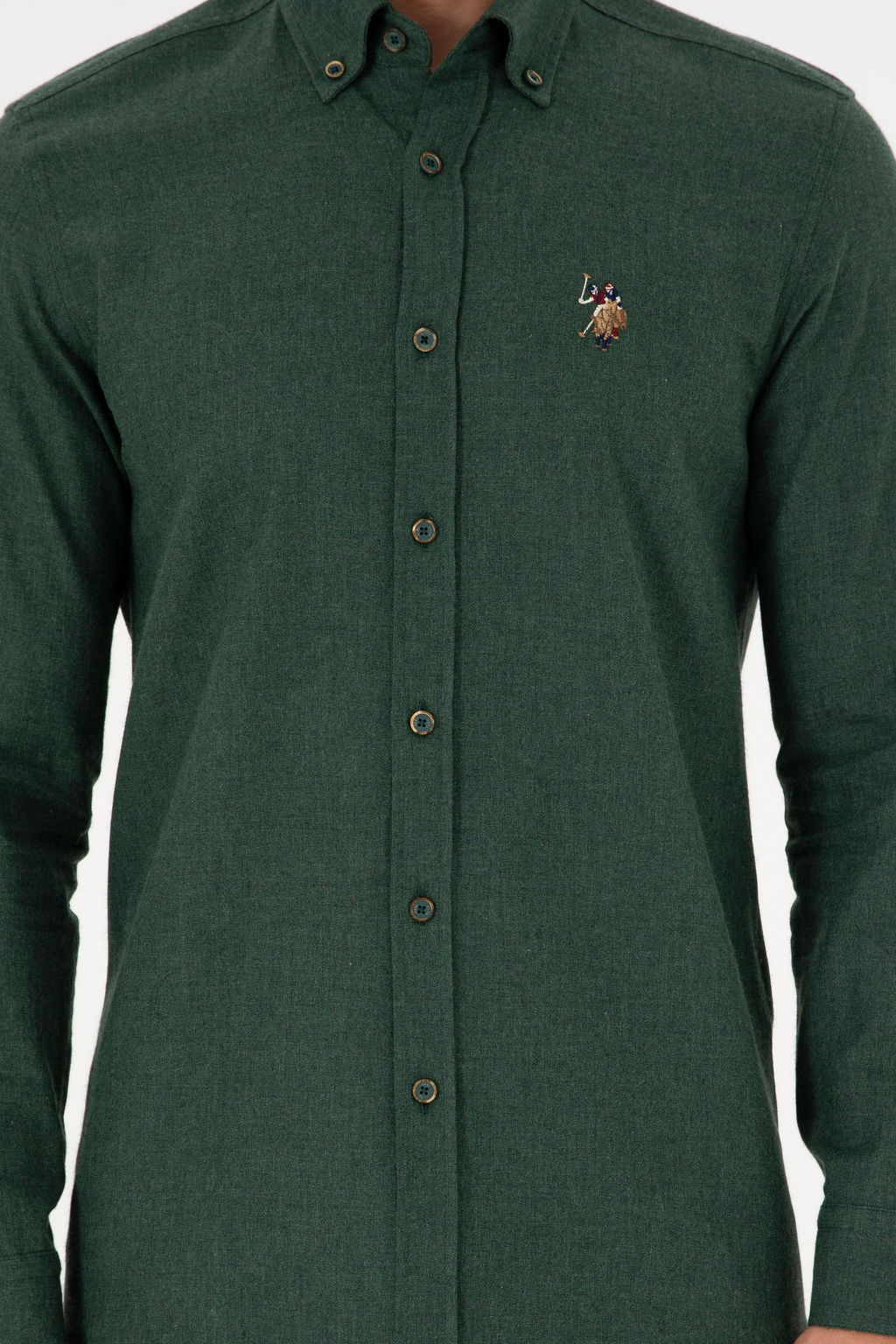 Мужская темно-зеленая базовая рубашка с длинным рукавом Неожиданная скидка в корзине - U.s. polo assn фото 6
