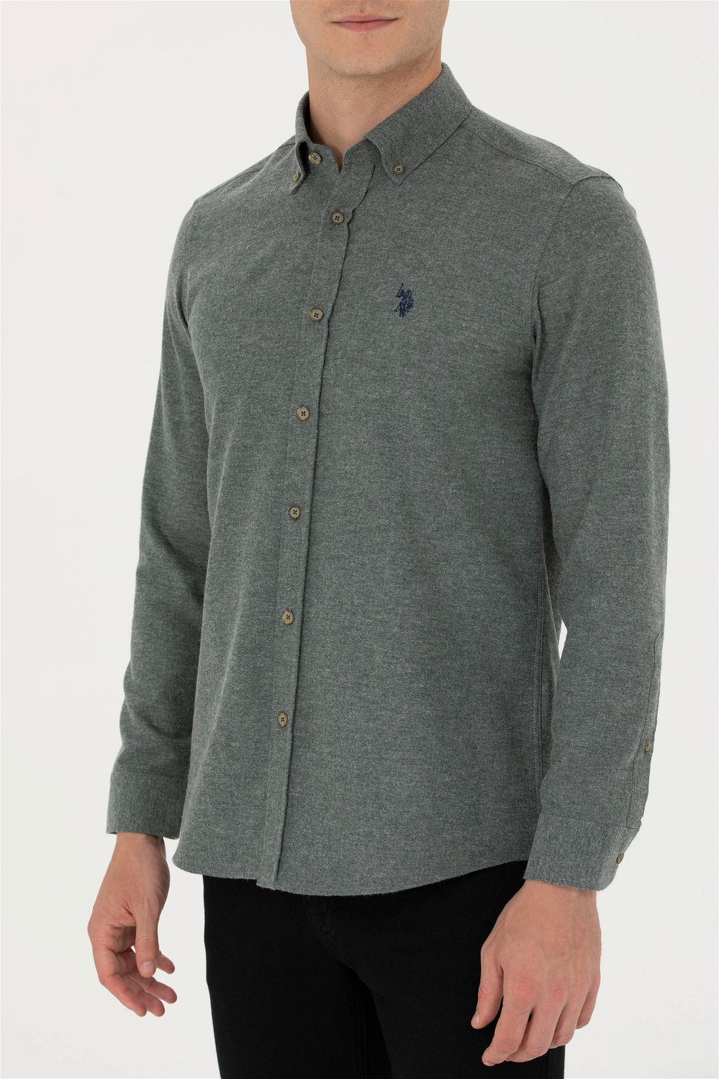 U. S. Polo Assn / Мужская темно-зеленая базовая рубашка с длинным рукавом - U.s. polo assn фото 6