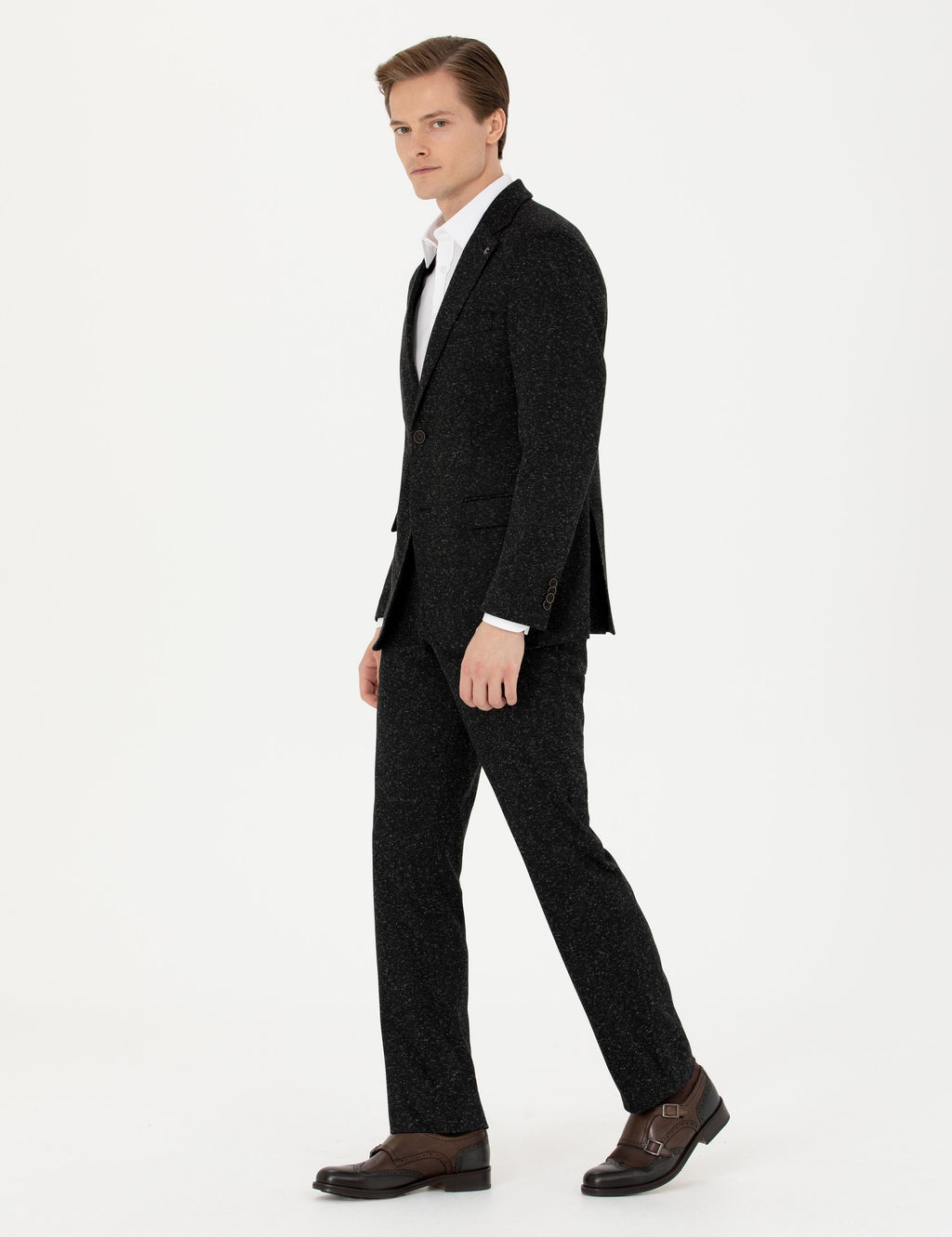 Siyah Slim Fit Flanel Y_n Kar___ml_ Kuma_ Pantolon