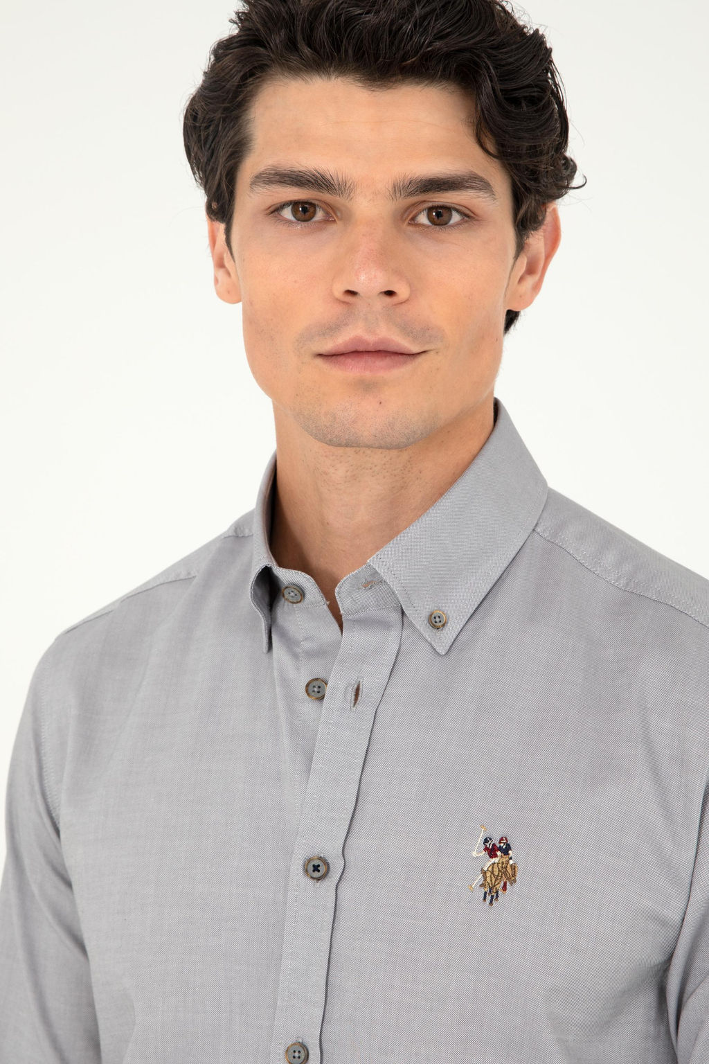Рубашка мужская U.S. Polo Assn с длинным рукавом хлопок серая  фото 9
