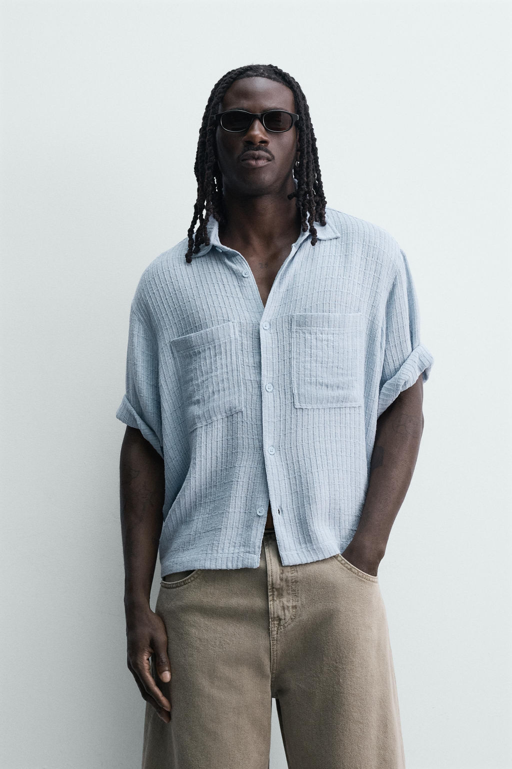 CAMISA RELAXED FIT ESTRUCTURA TEXTURA / Celeste - Zara фото 2