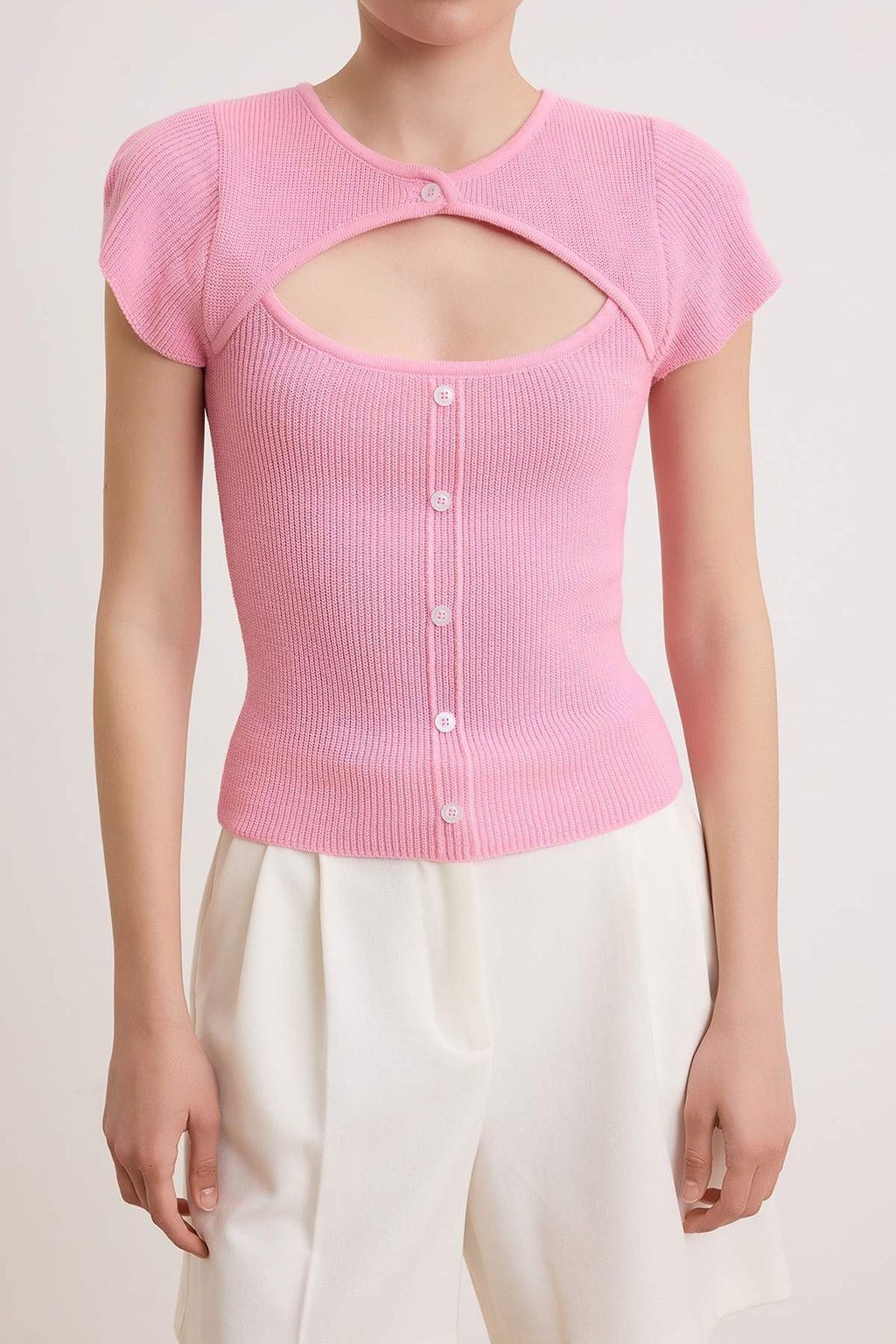 Pembe Cut Out Detayl? Ozel Yaka Triko Bluz TWOSS26BZ00893 - Trendyolmilla фото 3