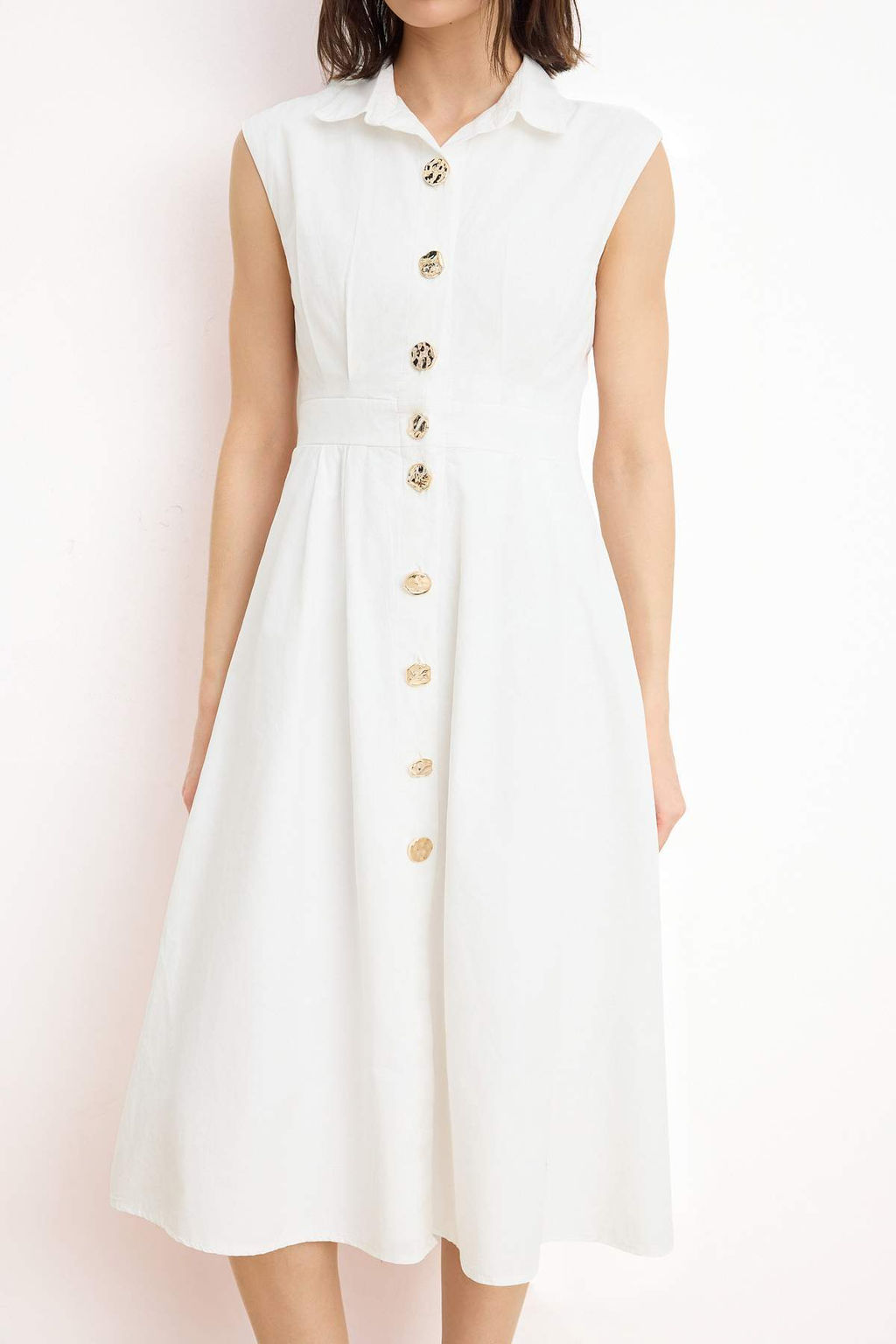 Ekru Dugmeli Midi Dokuma Gomlek Elbise TWOSS26EL00129 - Trendyolmilla фото 3