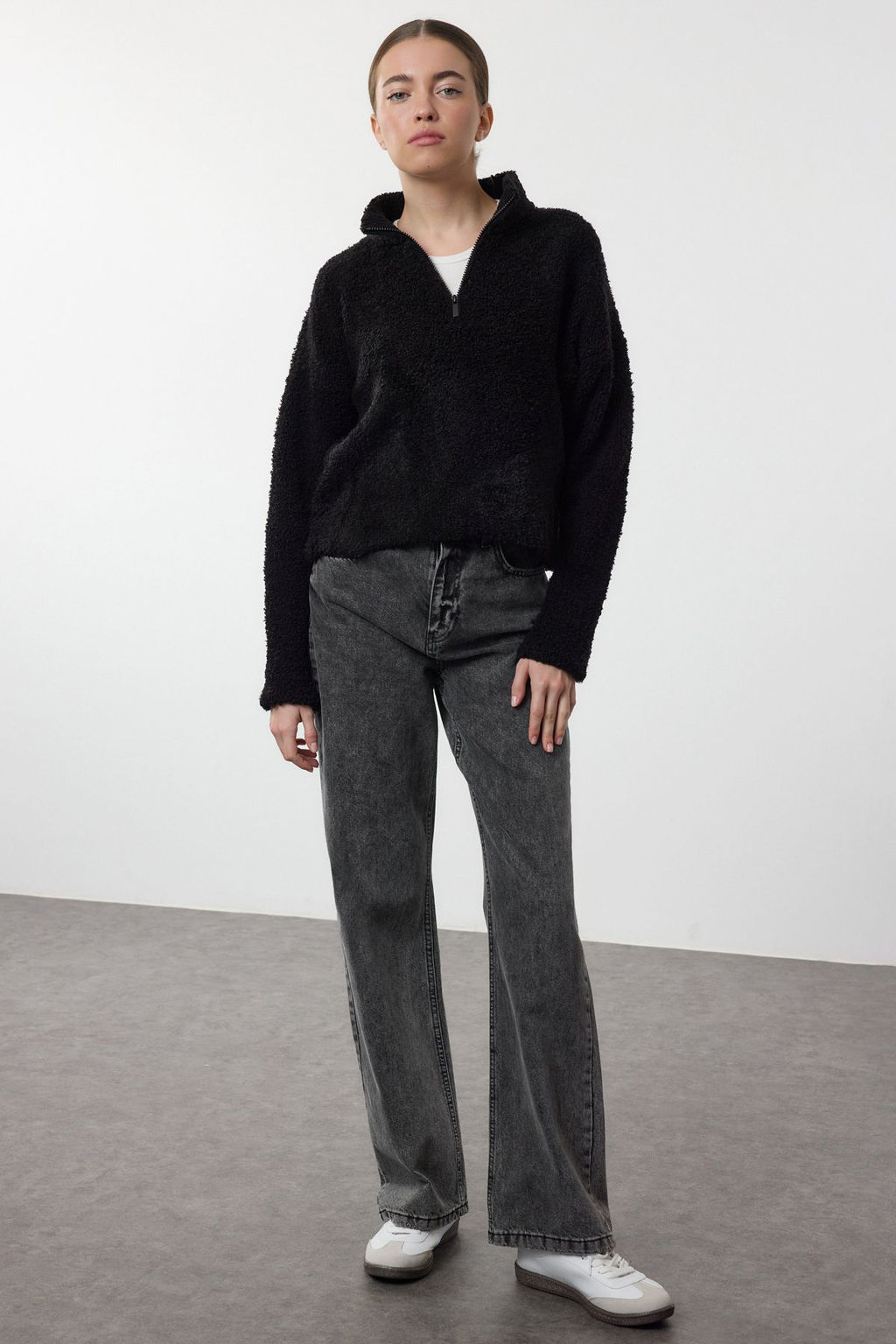 Mavi Yumusak Dokulu Iplik Fermuarl? Dik Yaka Triko Kazak TWOAW25KZ00068 - Trendyolmilla фото 7