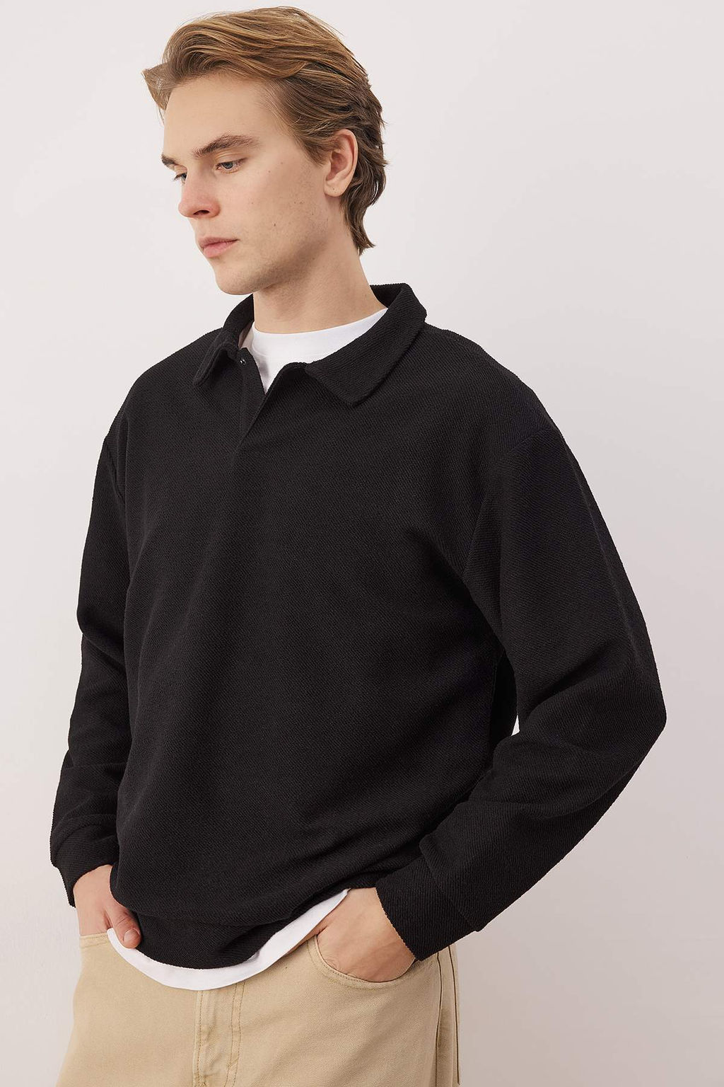 Yesil Yeni Oversize/Genis Kesim Polo Yaka Kal?n C?tc?tl? Sweatshirt TMNAW26SW00051 - Trendyolmilla фото 16