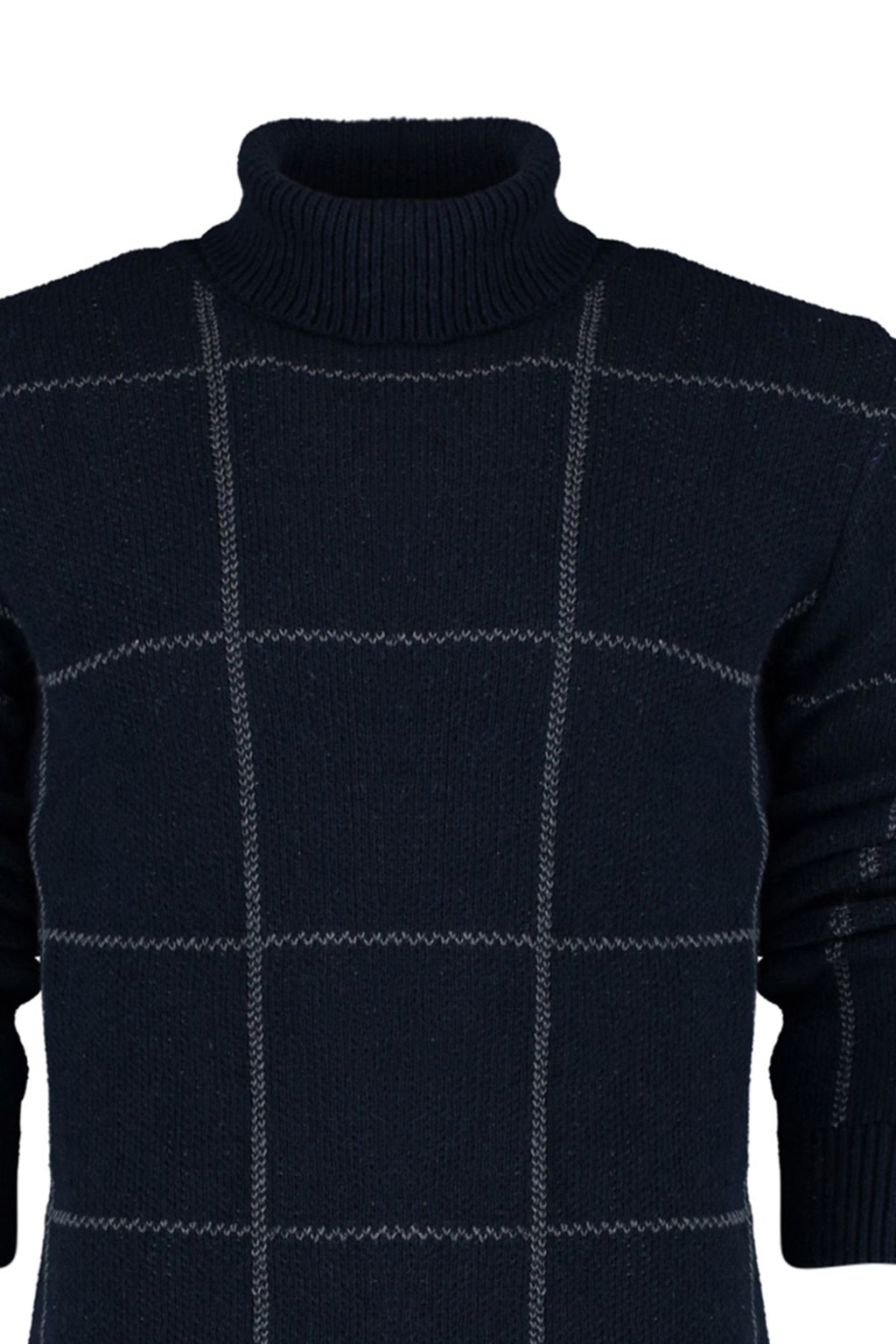 Lacivert Slim Fit Yunlu Bal?kc? Yaka Ekose Desenli Triko Kazak TMNAW21KZ0398 - Trendyolmilla фото 8