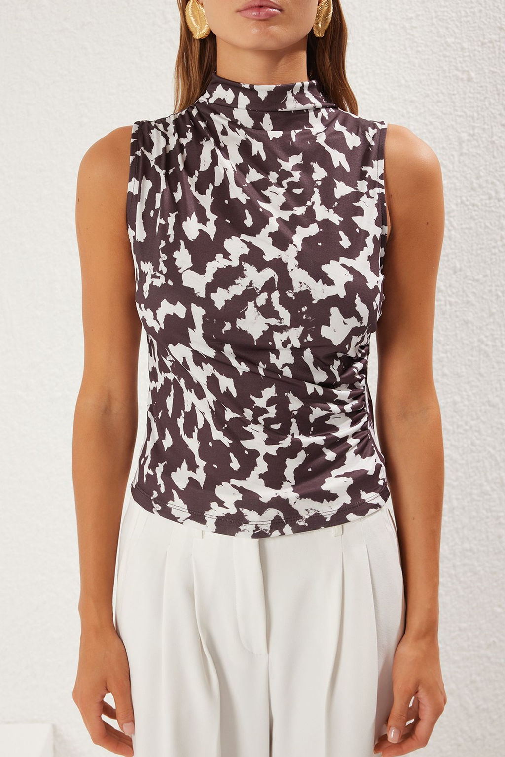 Cok Renkli Animal Bask?l? S?f?r Kol Buzgulu Vucuda Oturan Esnek Orme Bluz TWOSS24BZ00486