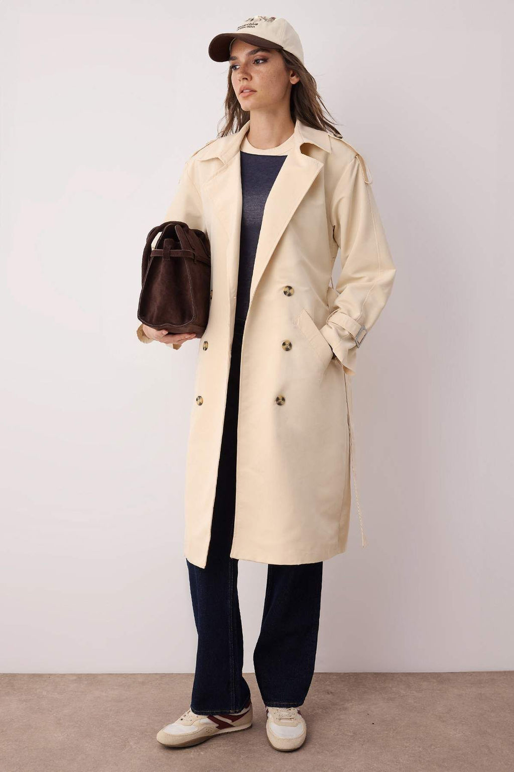 Trendyolmilla Haki Kemerli Ruzgarl?k Detayl? Su Itici Uzun Trenckot TWOSS21TR0005  фото 19