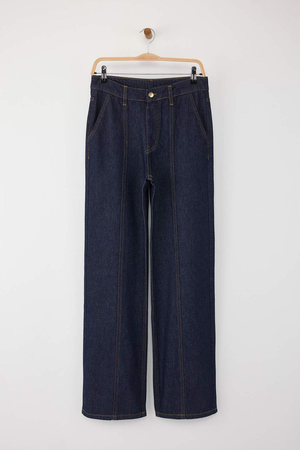 Ozel Koleksiyon Koyu Mavi Dikis Detayl? Yuksek Bel Wide Leg Jeans TWOAW26JE00002 - Trendyolmilla фото 7
