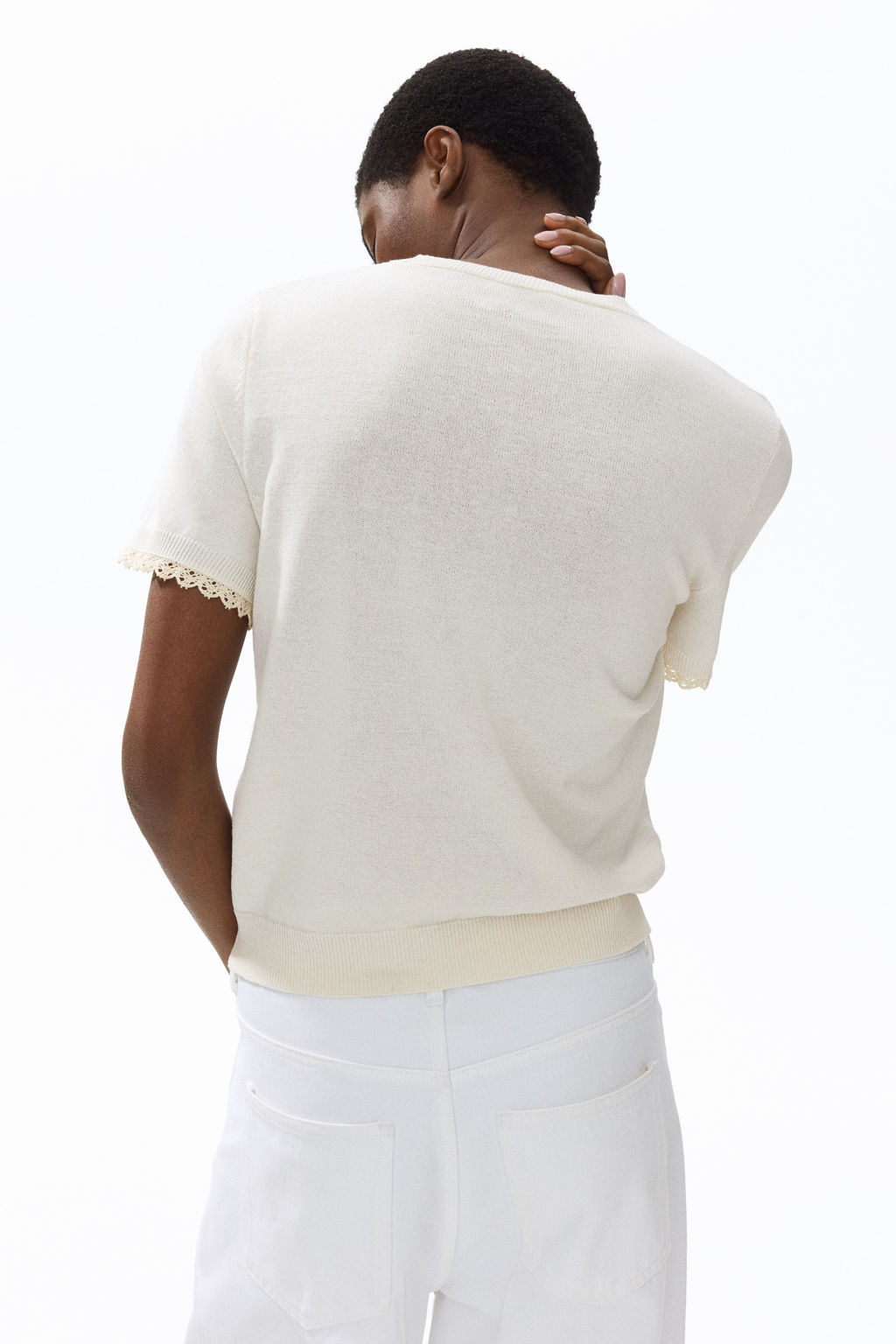 Top de punto fino con ribetes de encaje - H&m фото 6
