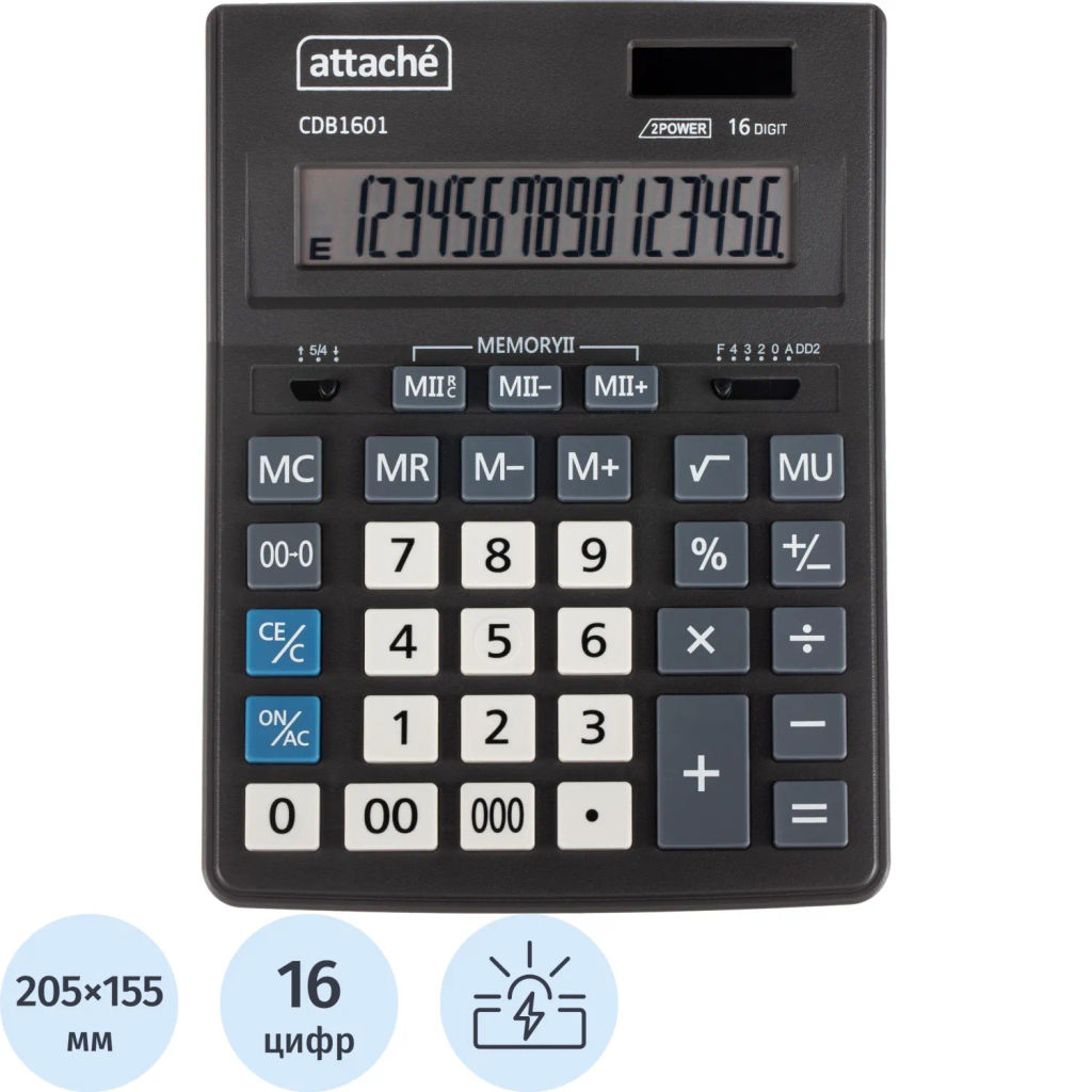 Калькулятор настольный Attache CDB1601-BK 16-разрядный черный 205x155x35 мм