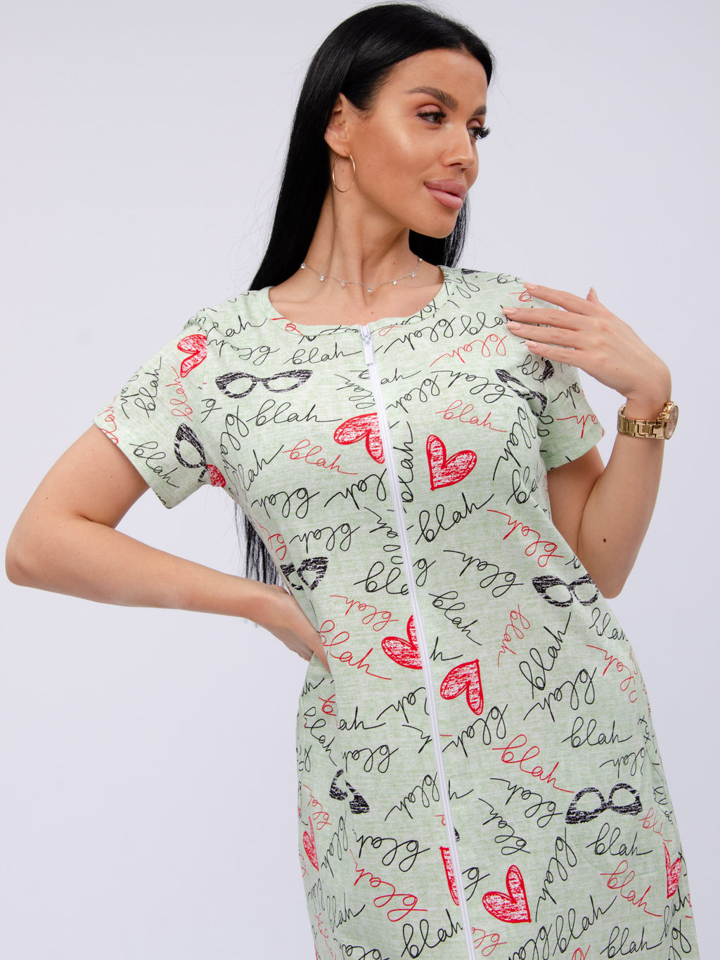 Халат Красотка 12 надписи, трикотаж - Малина фото 6