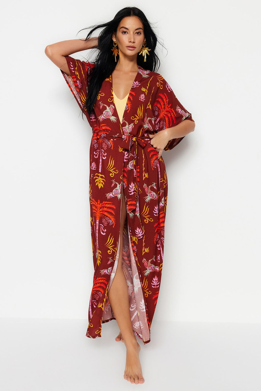 Yesil Etnik Desenli Kimono&Kaftan TBESS23KM00093 - Trendyolmilla фото 9