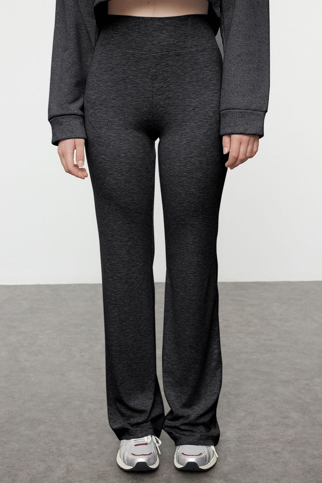 Antrasit Wide Leg/Ispanyol Paca Yuksek Bel Interlok Esnek Orme Pantolon TWOAW25PL00006