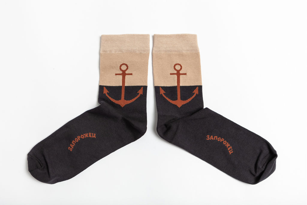Носки ЗАПОРОЖЕЦ Якорь ТЕМНО-СЕРЫЙ/БЕЖЕВЫЙ  фото 2
