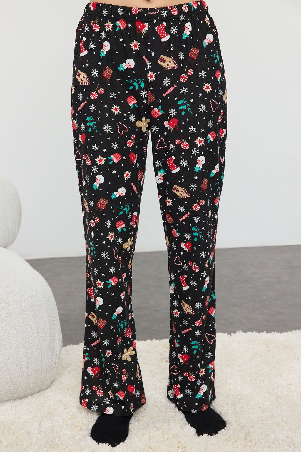 Siyah-Cok Renkli Y?lbas? Temal? Orme Pijama Tak?m? THMAW25PT00212 - Trendyolmilla фото 4