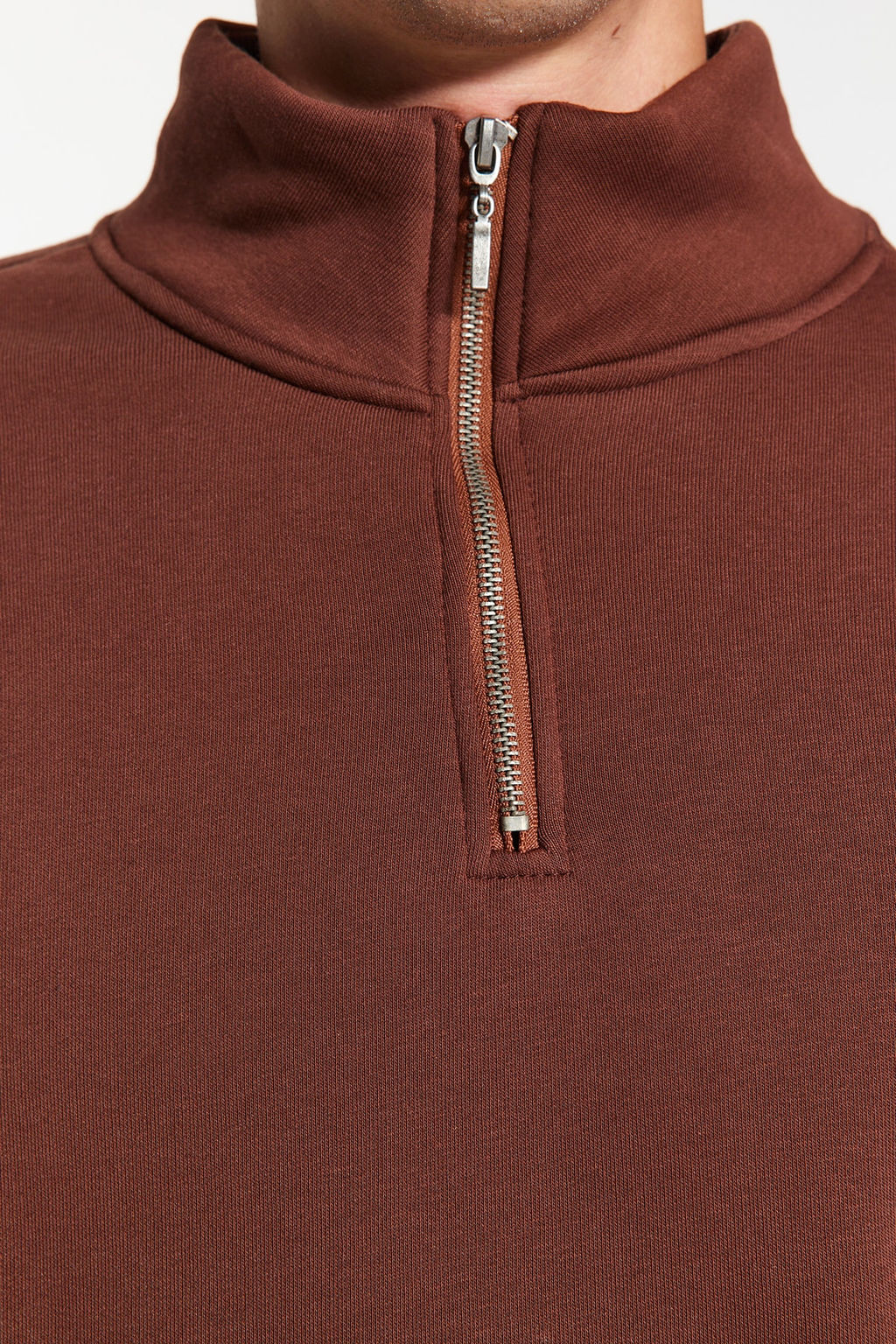 Kahverengi Regular/Normal Kesim Dik Yaka Fermuarl? Pamuklu Basic Ici Polar Sweatshirt TMNAW24SW00041