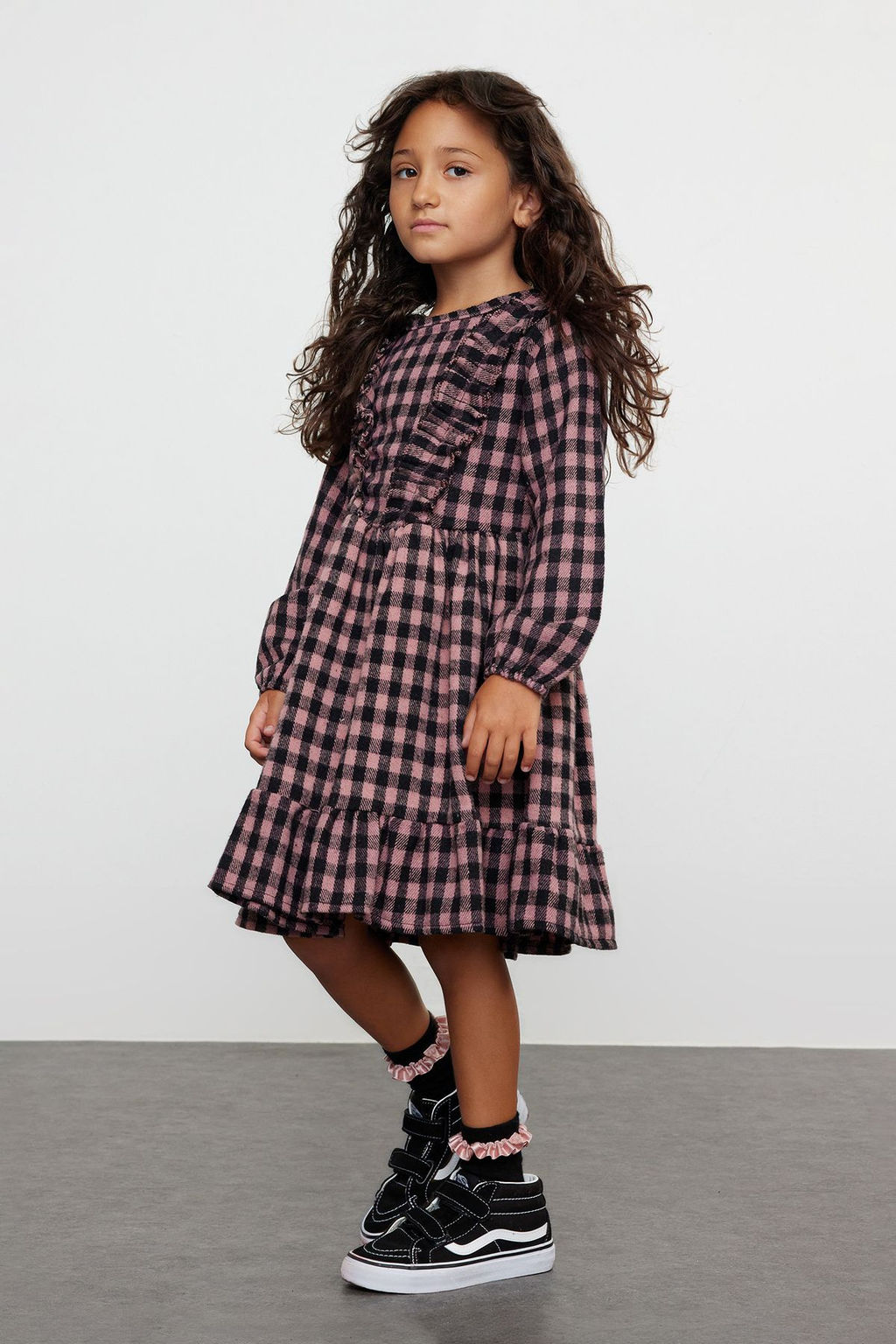 K?rm?z? K?z Cocuk Ekose / Kareli Regular Dokuma Elbise TKDAW25EL00004 - Trendyolmilla фото 8