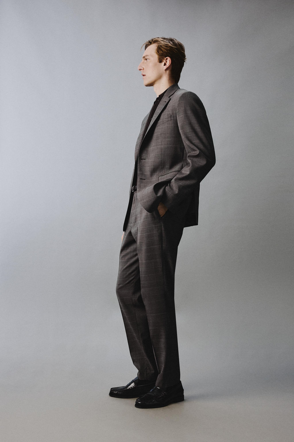 PANTAL?N TRAJE CUADROS 100% LANA / Marr?n - Zara фото 4