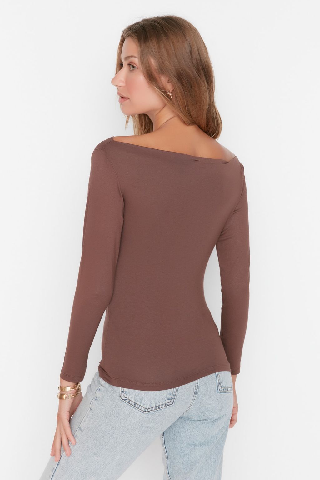 Trendyolmilla Lacivert Fitted/Vucuda Oturan Uzun Kol Kay?k Yaka Viskoz Esnek Orme Bluz TWOAW21BZ0106 фото 5