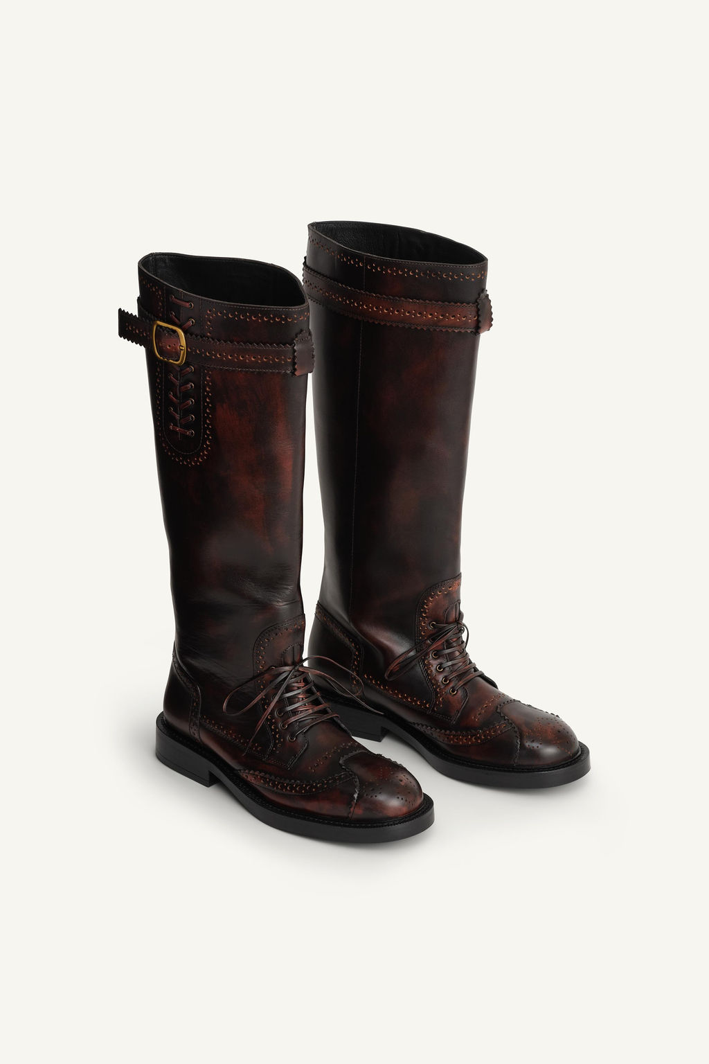LEATHER BROGUE KNEE-HIGH BOOTS LIMITED EDITION - Zara фото 6
