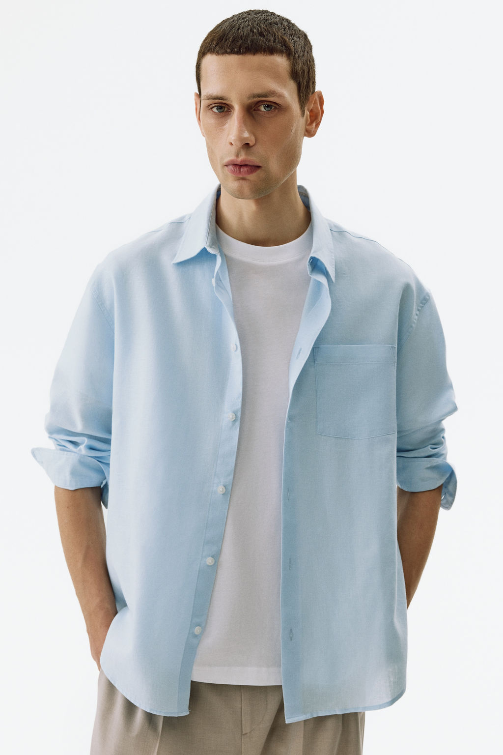 Camisa en mezcla de lino Relaxed Fit - H&m фото 14