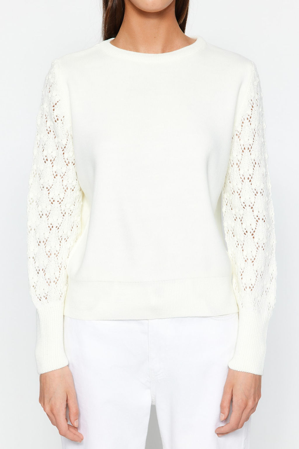 Ekru Basic Ajurlu/Delikli Triko Kazak TWOAW22KZ1422 - Trendyolmilla фото 5