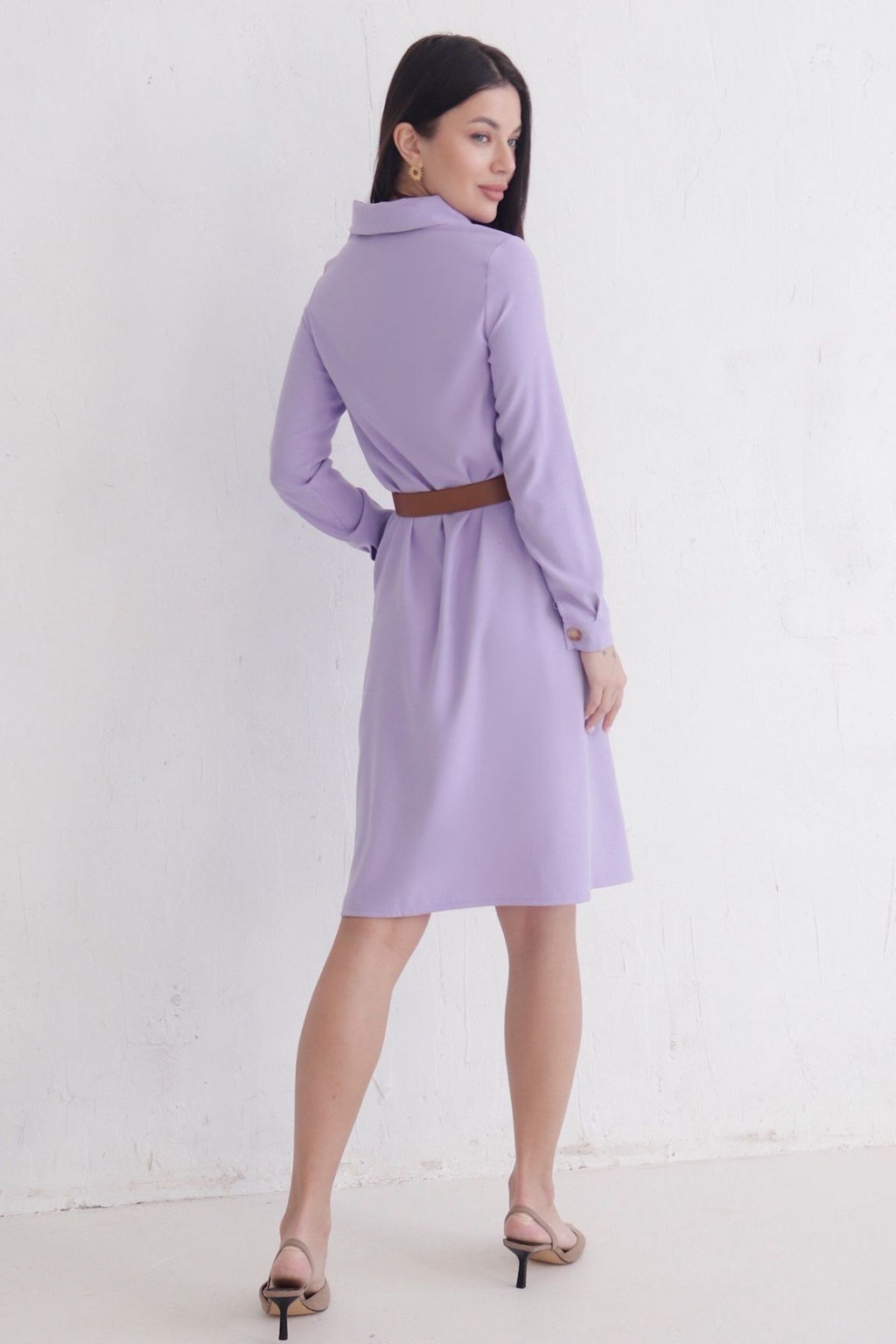 Платье-рубашка из микровельвета лавандовое - Martichelli фото 7