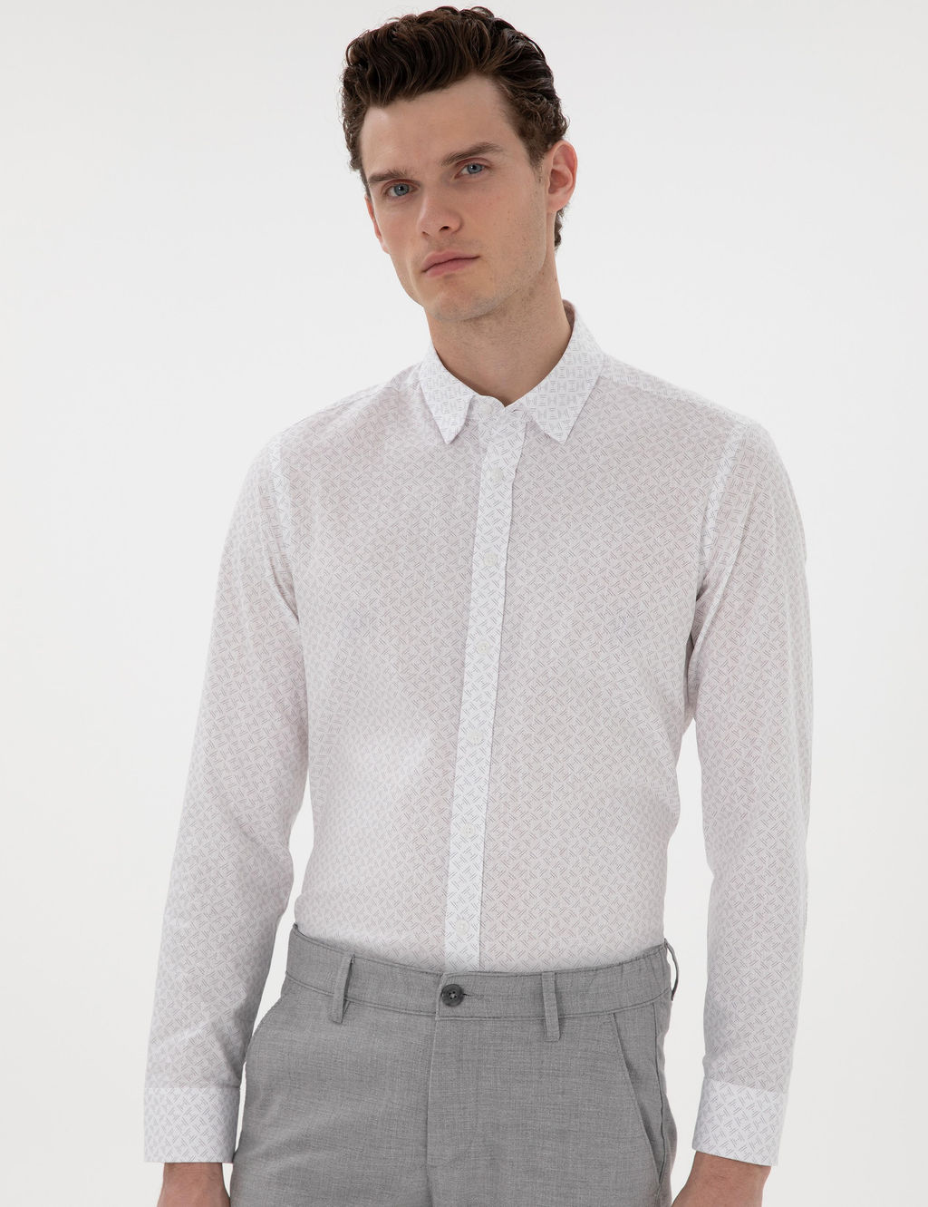 Рубашка Pierre Cardin Slim Fit серая длинный рукав