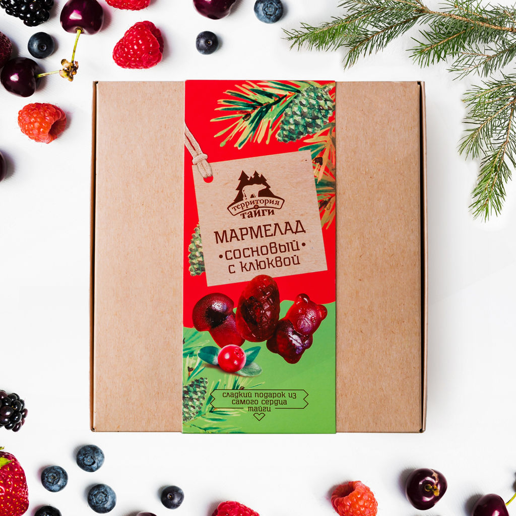 Мармелад сосновый с клюквой флоу-пак крафт-коробка 500г