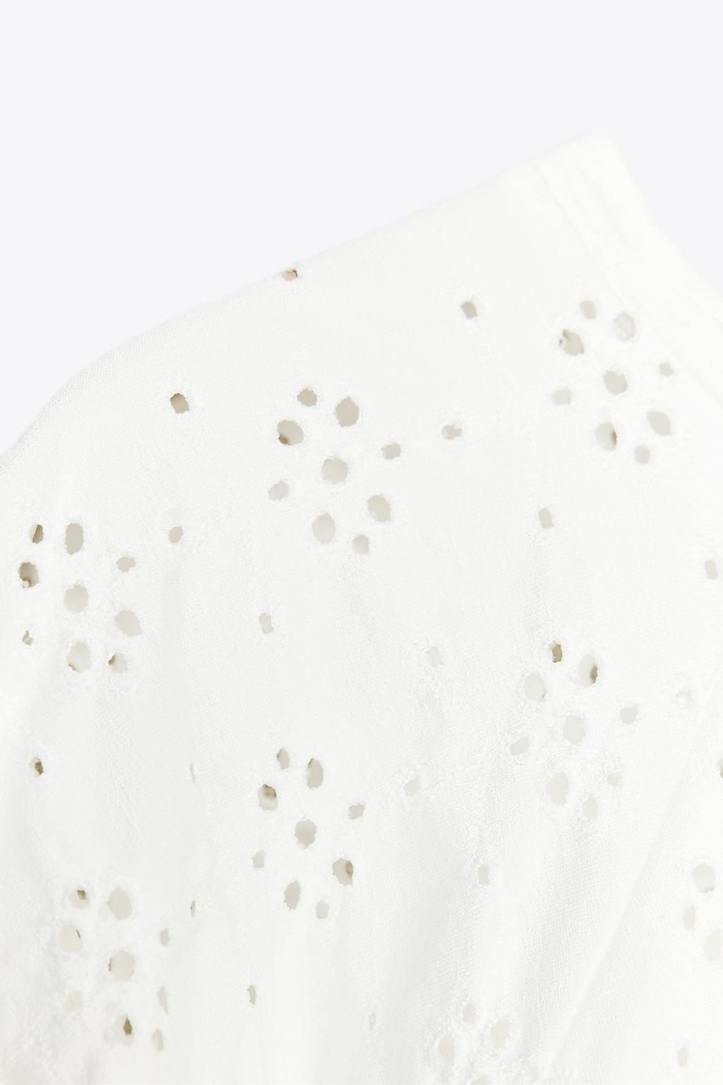 T-SHIRT WITH PERFORATED EMBROIDERY - Zara фото 8